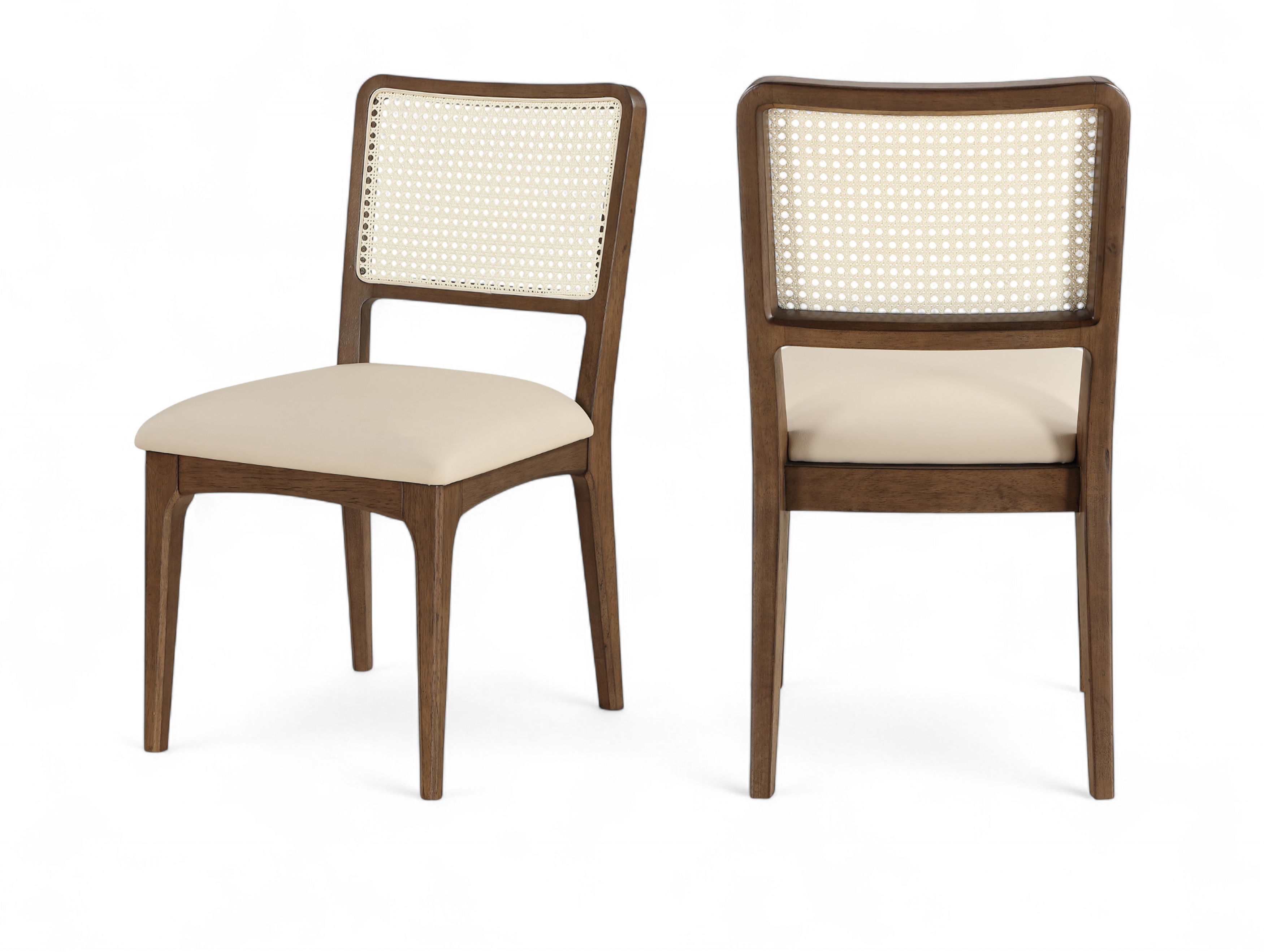 Atrium - Cane Back And Vegan Leather Upholstered Seat Dining Chair (Set of 2) - Beige