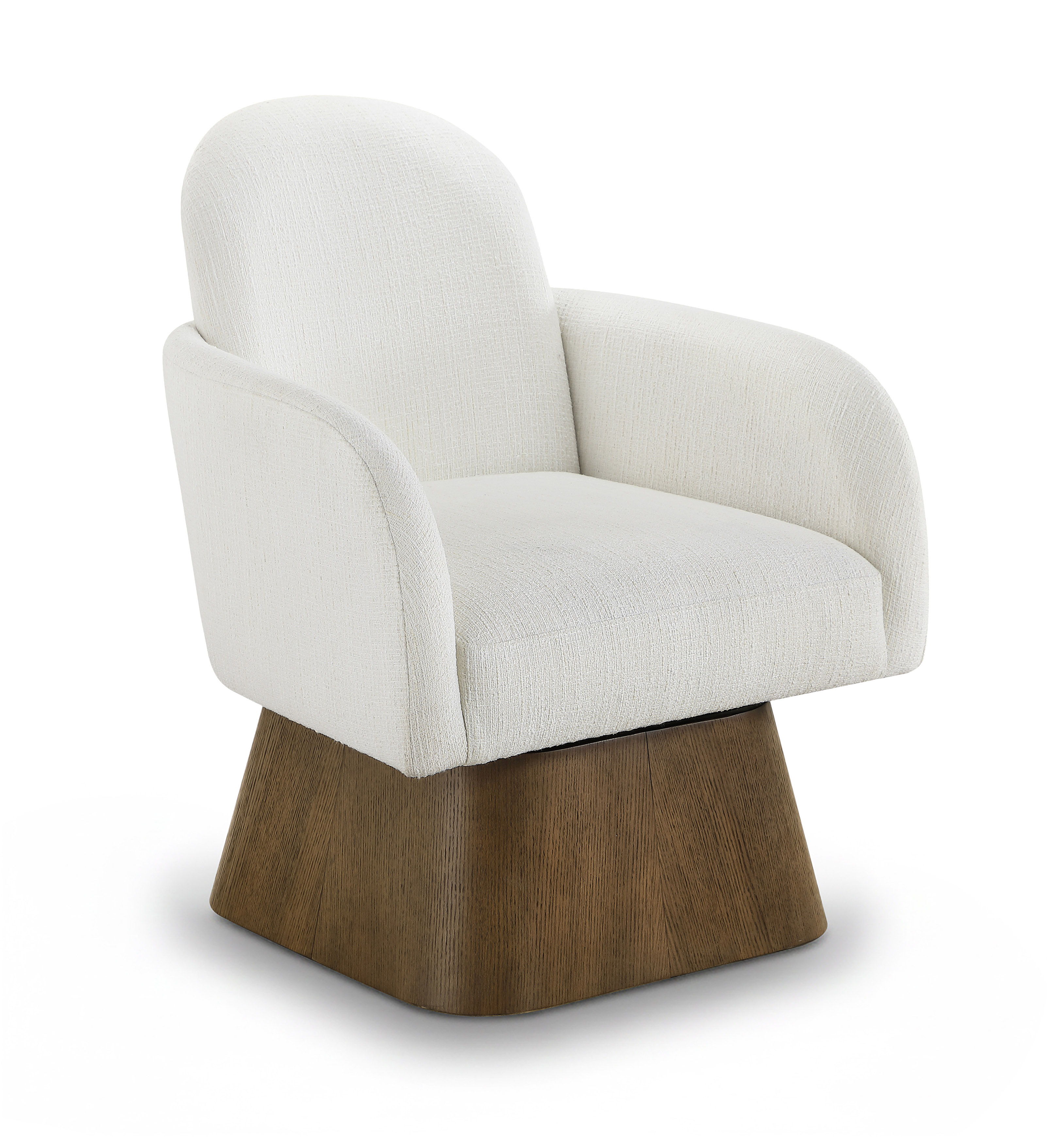 Marlowe - Linen Textured Fabric Upholstered Swivel Accent Chair - Cream / Stained Brown