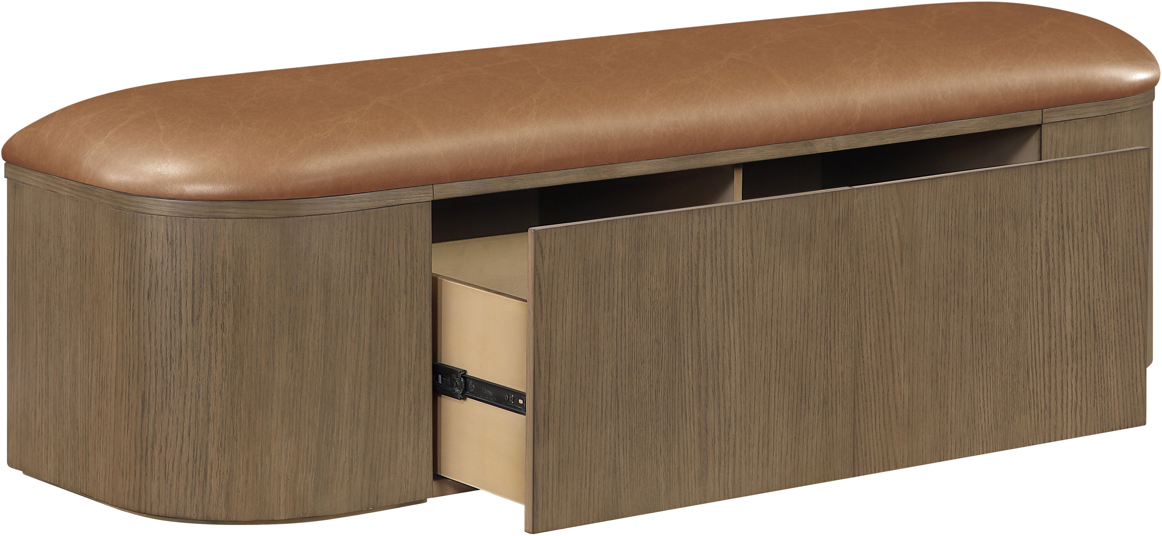 Velden - Vegan Leather Upholstered Storage Bench - Cognac / Stained Brown