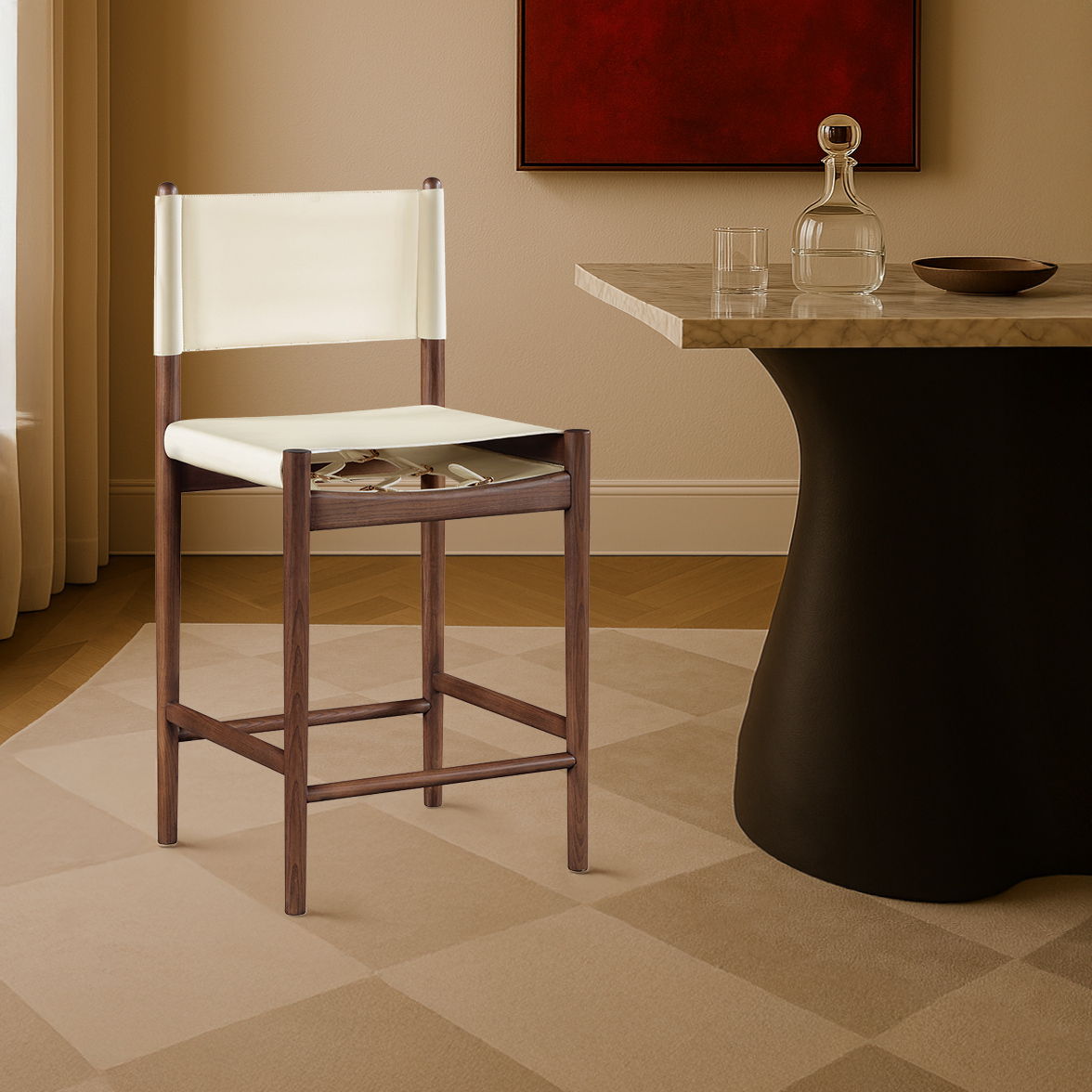 Rawlins - Vegan Leather Upholstered Counter Stool - Cream