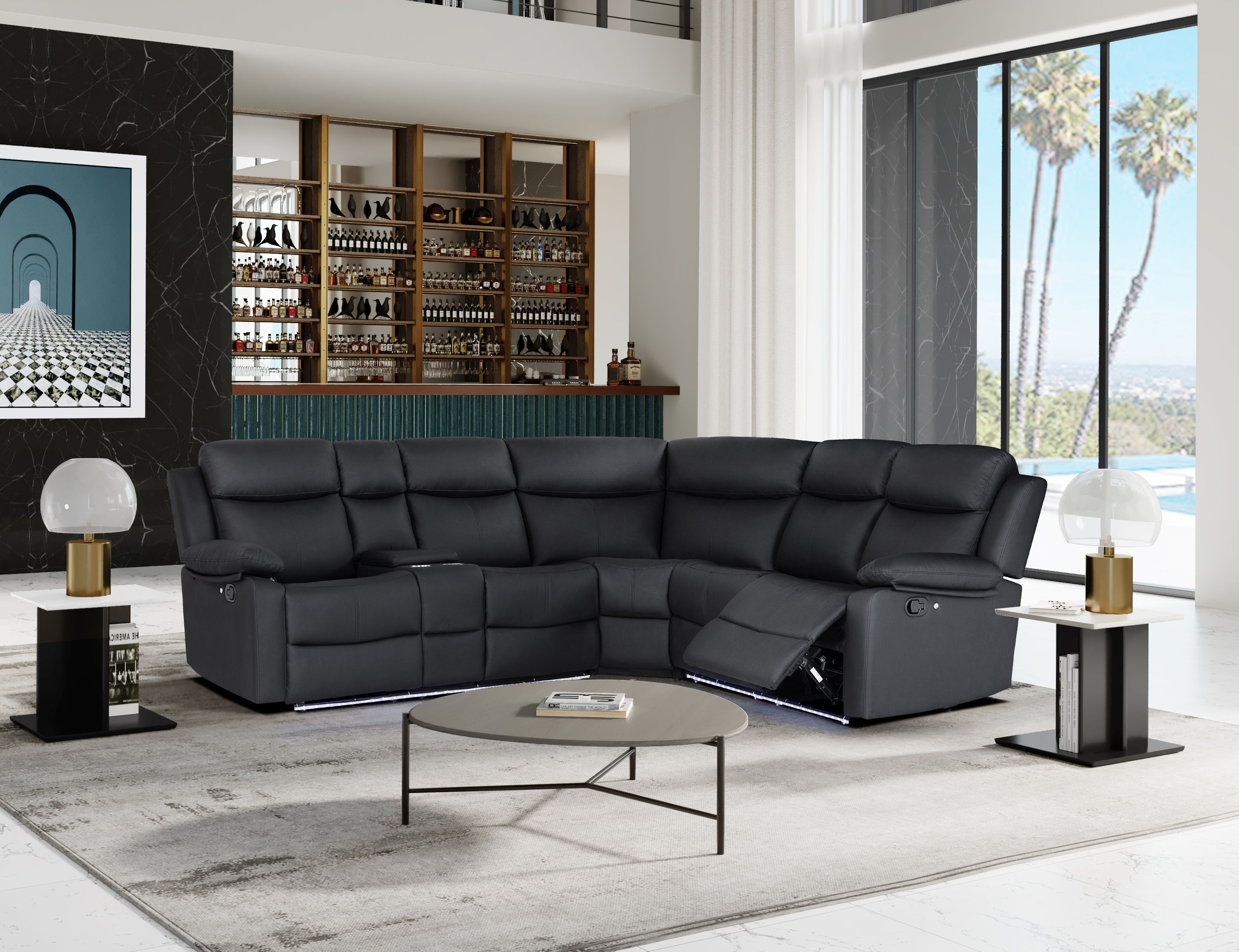 U6026 - Left Facing Reclining Loveseat With 1 Recliner, LED And Speaker - Black