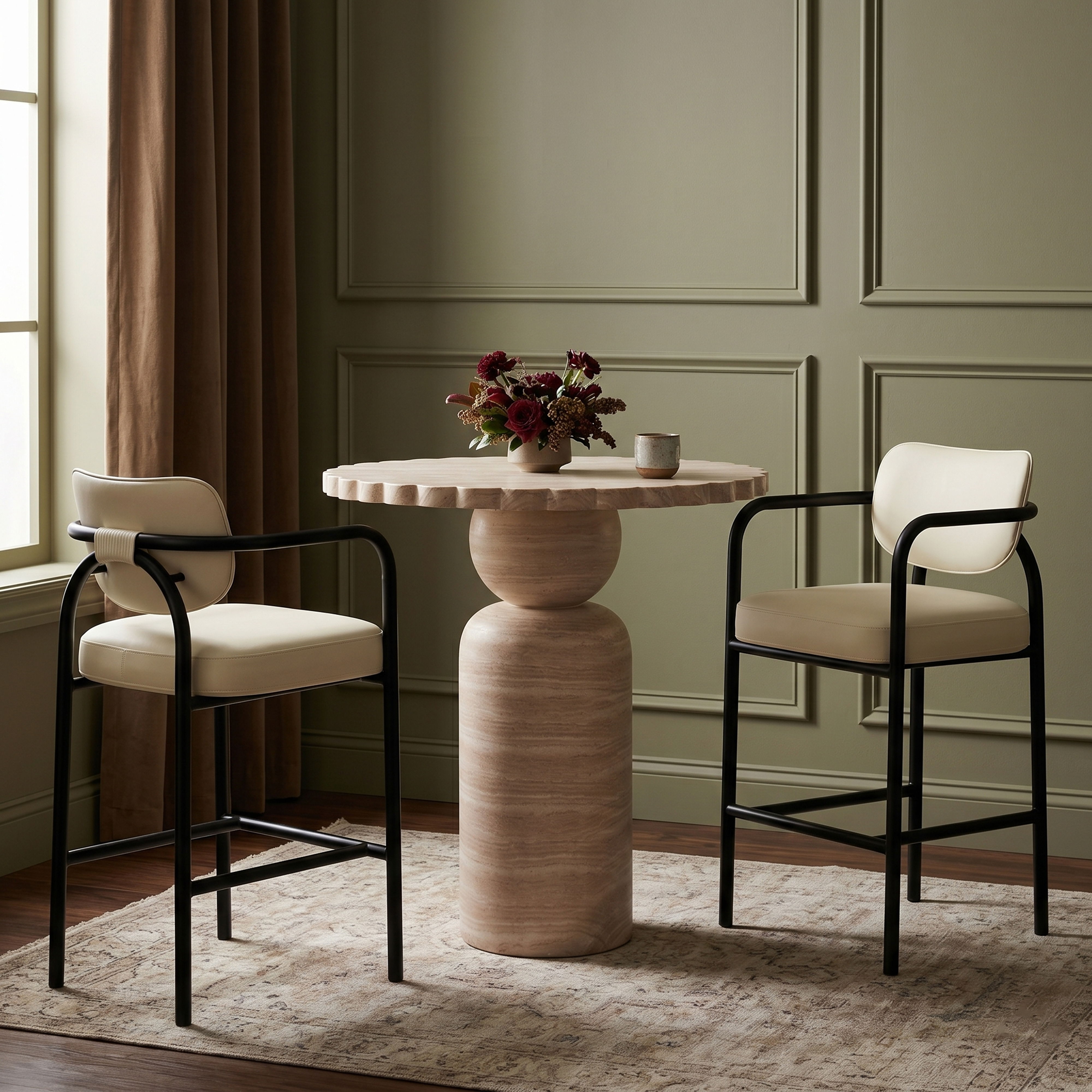 Serava - Vegan Leather Upholstered Bar Stool - Cream