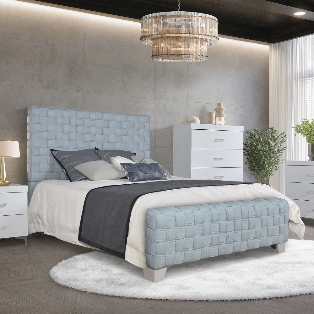 Saree - Eastern King Bed - Light Teal Chenille & Gray, light blue
