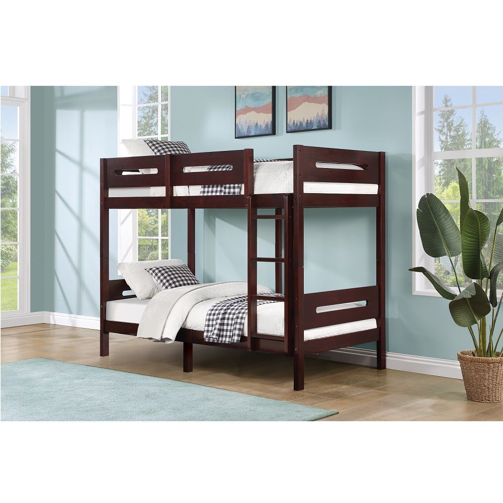 Nissa - Twin Over Twin Bunk Bed - Espresso, dark brown