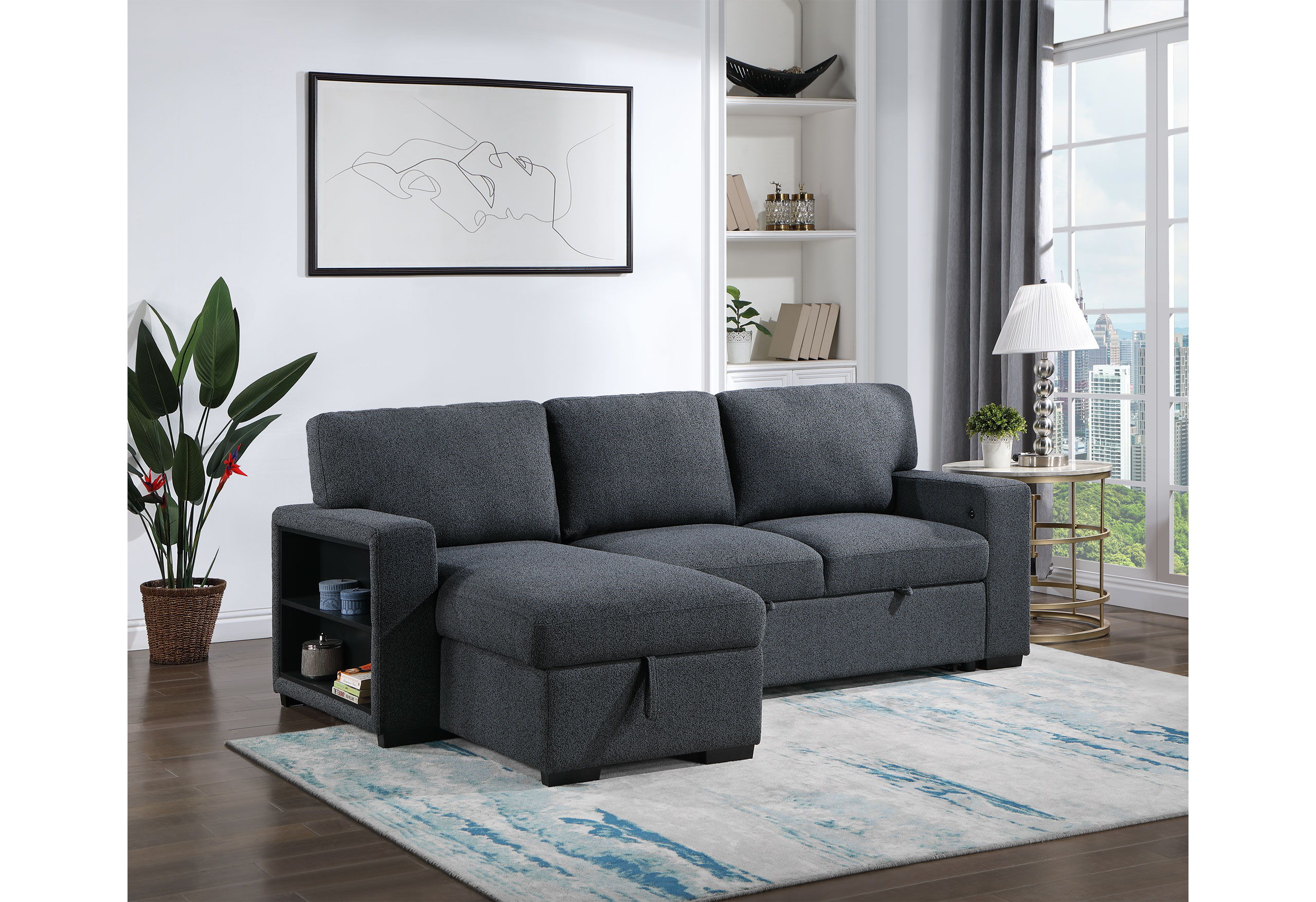U0202 - Reversible Chaise With Storage - Dark Gray