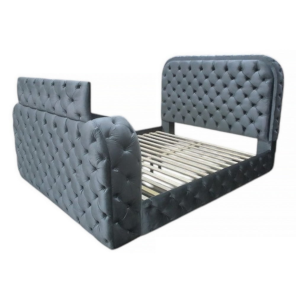Kana - Queen Bed With LED, Fireplace & TV Stand - Gray Upholstery Velvet, gray, view 6