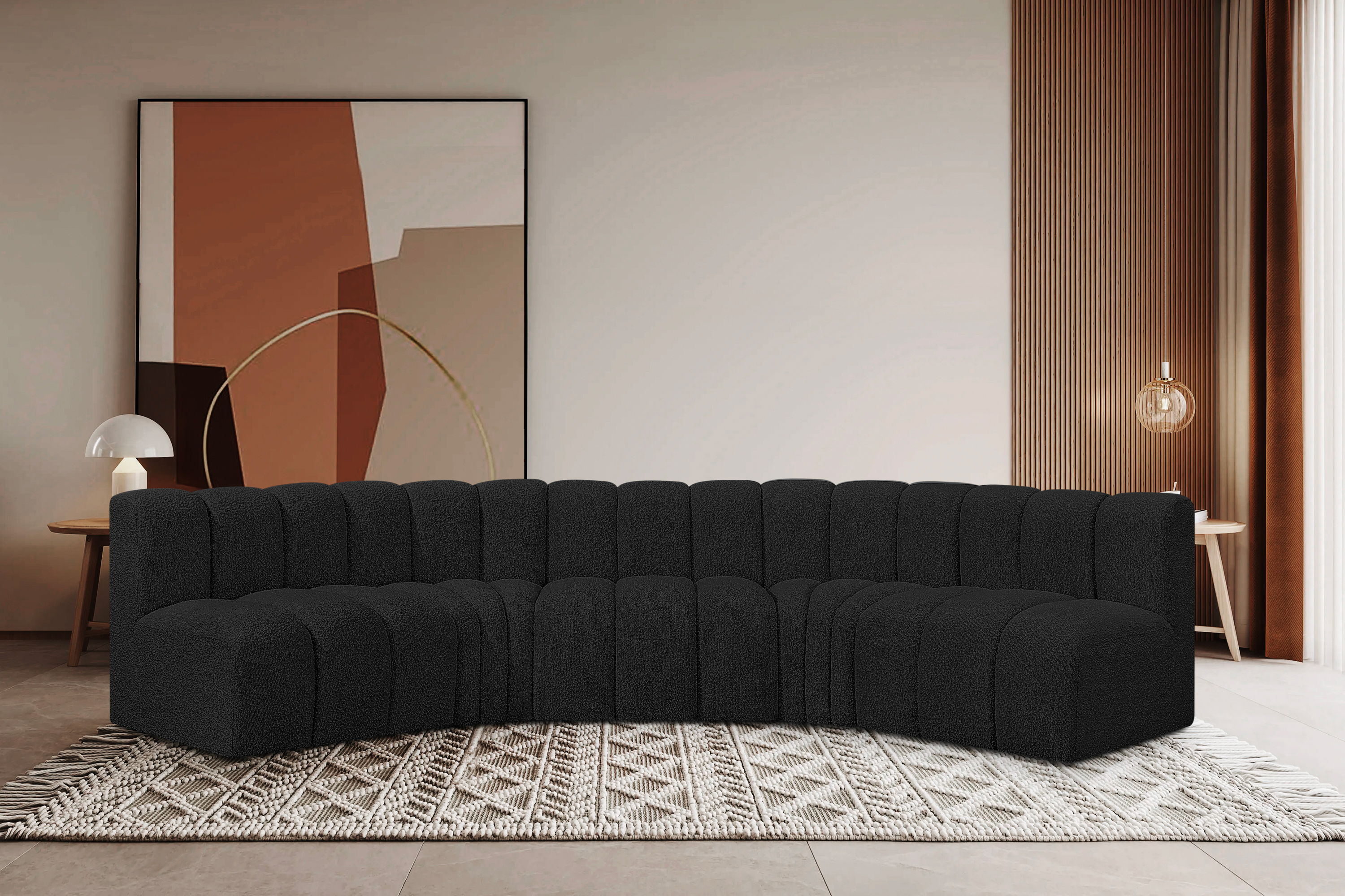 Arc - Boucle Fabric 5 Piece U-Shaped Modular Sofa - Black