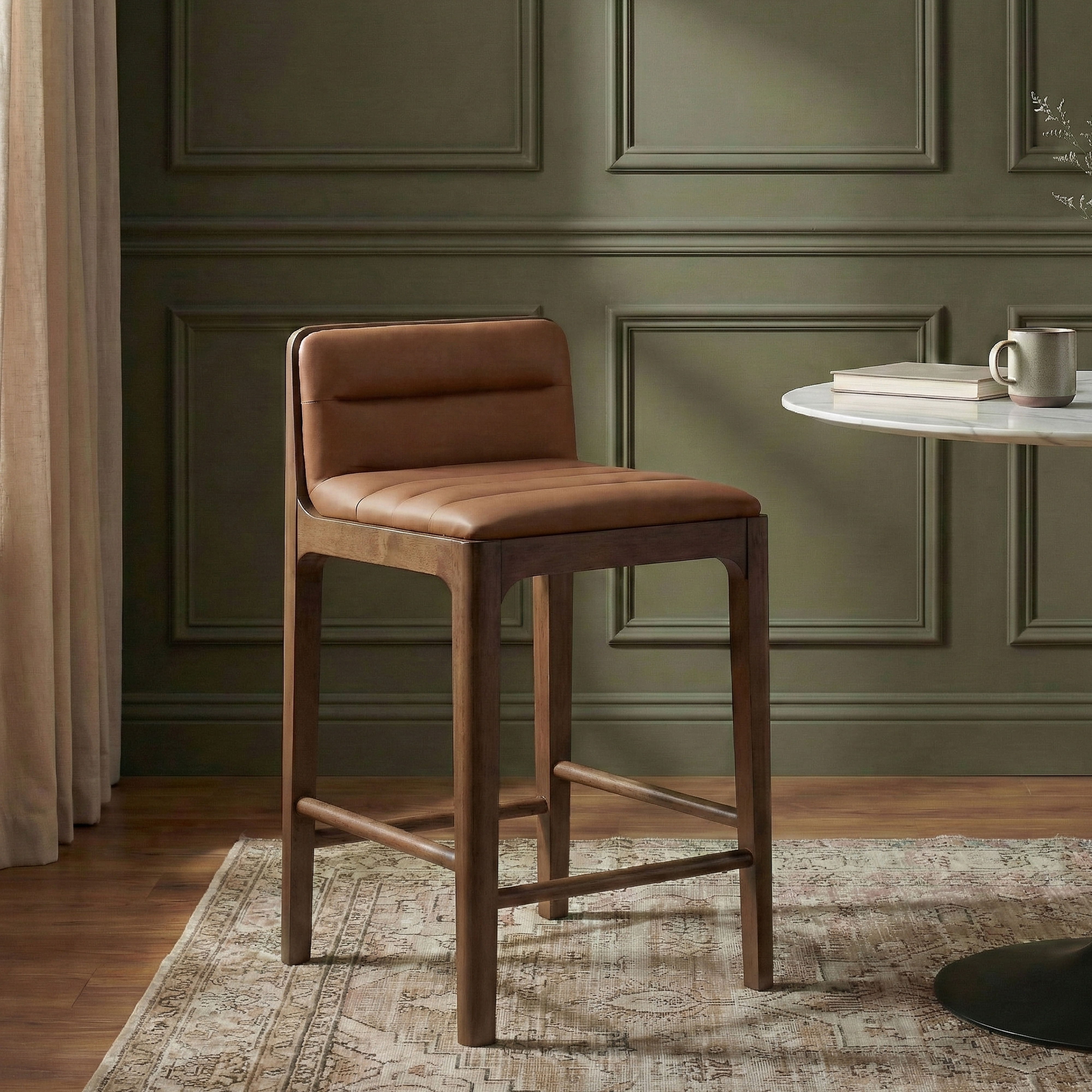 Ellis - Vegan Leather Upholstered Counter Stool (Set of 2) - Cognac