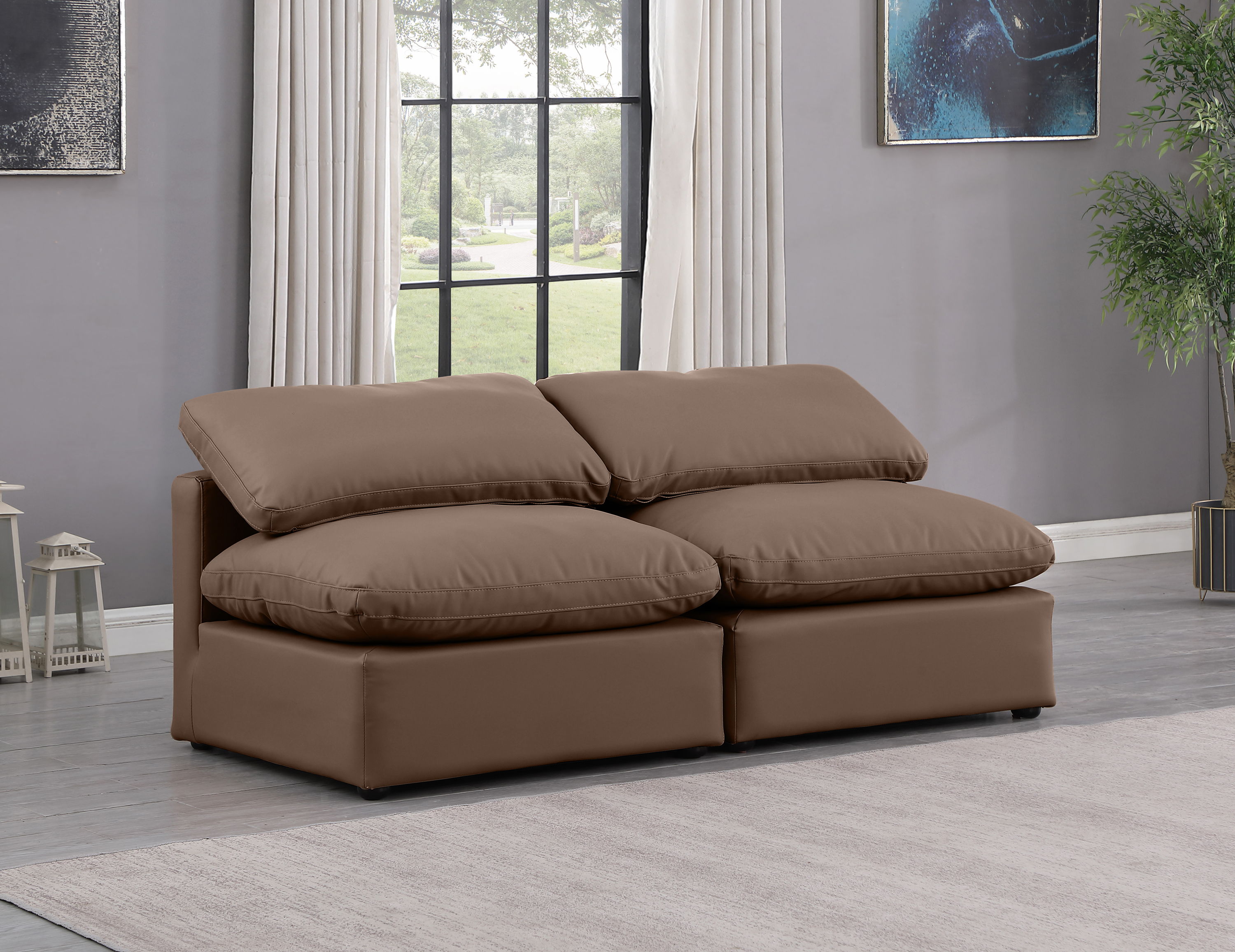 Indulge - Faux Leather 2 Piece Modular Armless Sofa - Brown