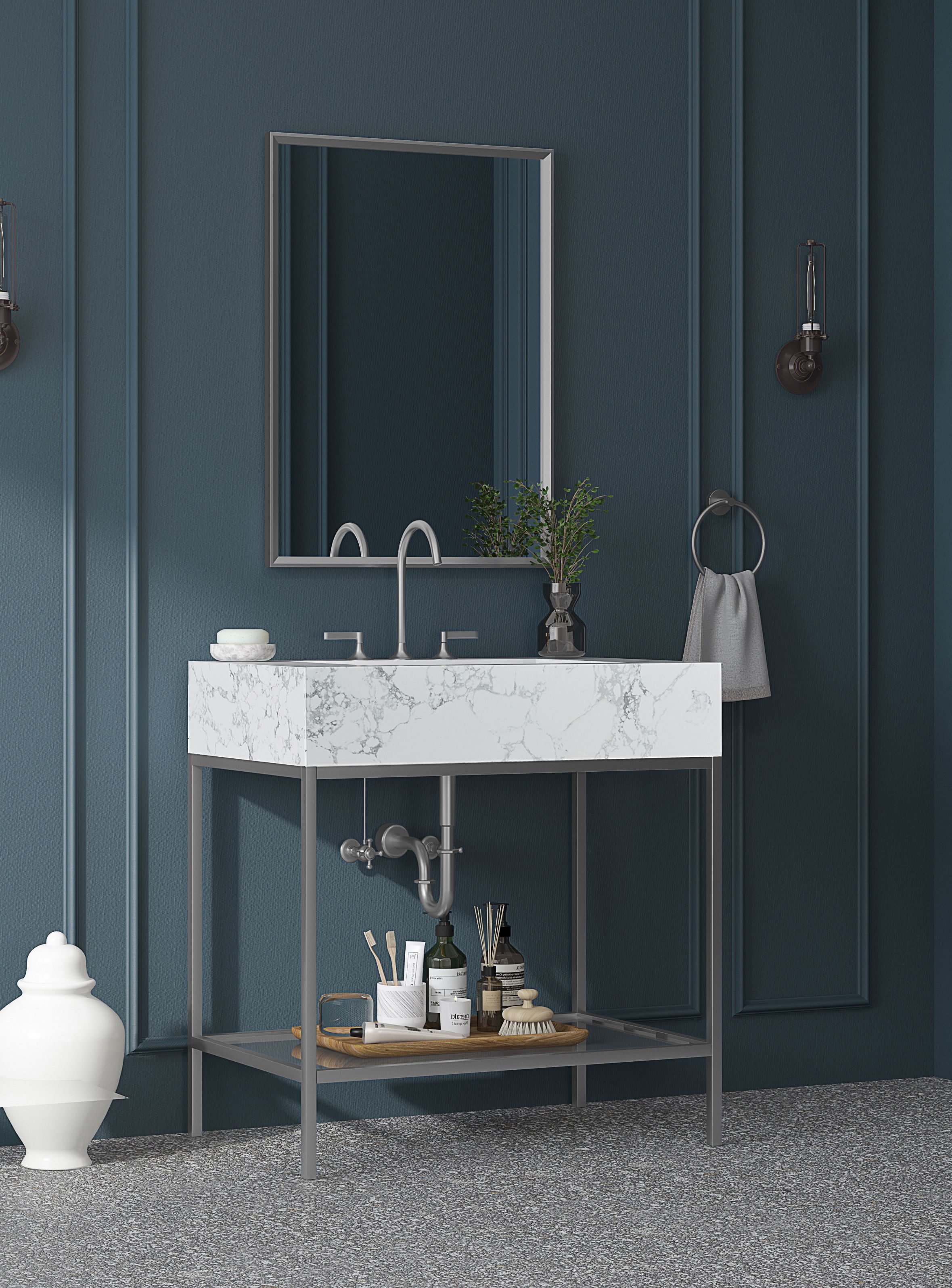 Marmo - 30" Engineered Marble Bathroom Vanity With Chrome Base - White