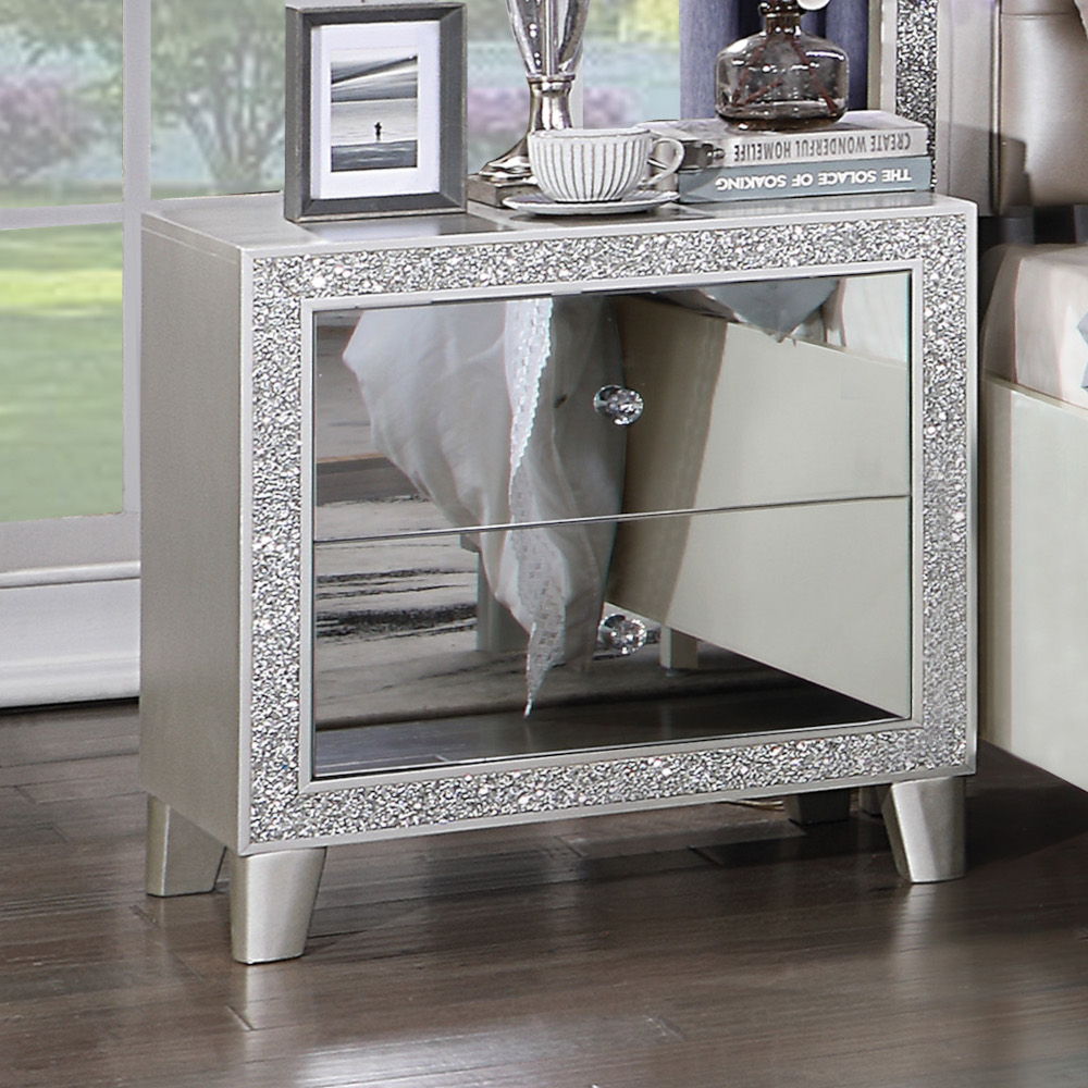 Sliverfluff - Nightstand - Mirrored & Champagne, silver