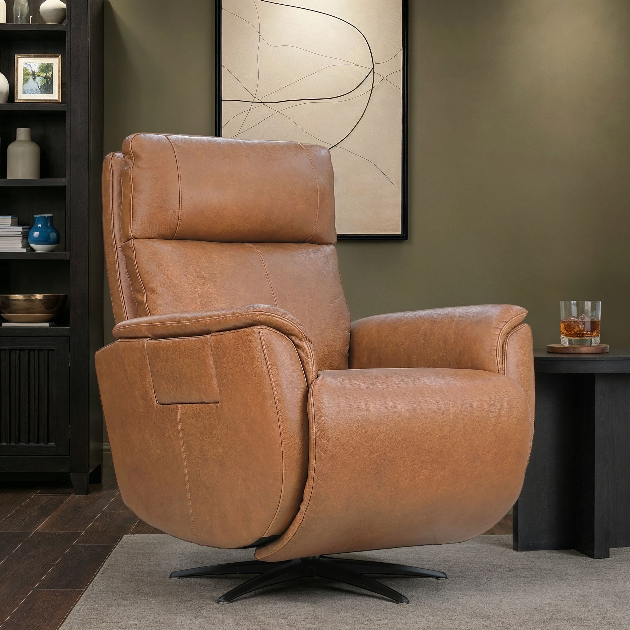 Cove - Power Swivel Recliner With Power Headrest, Lumbar, Heat, & Massage - Autumn, dark brown, view 5