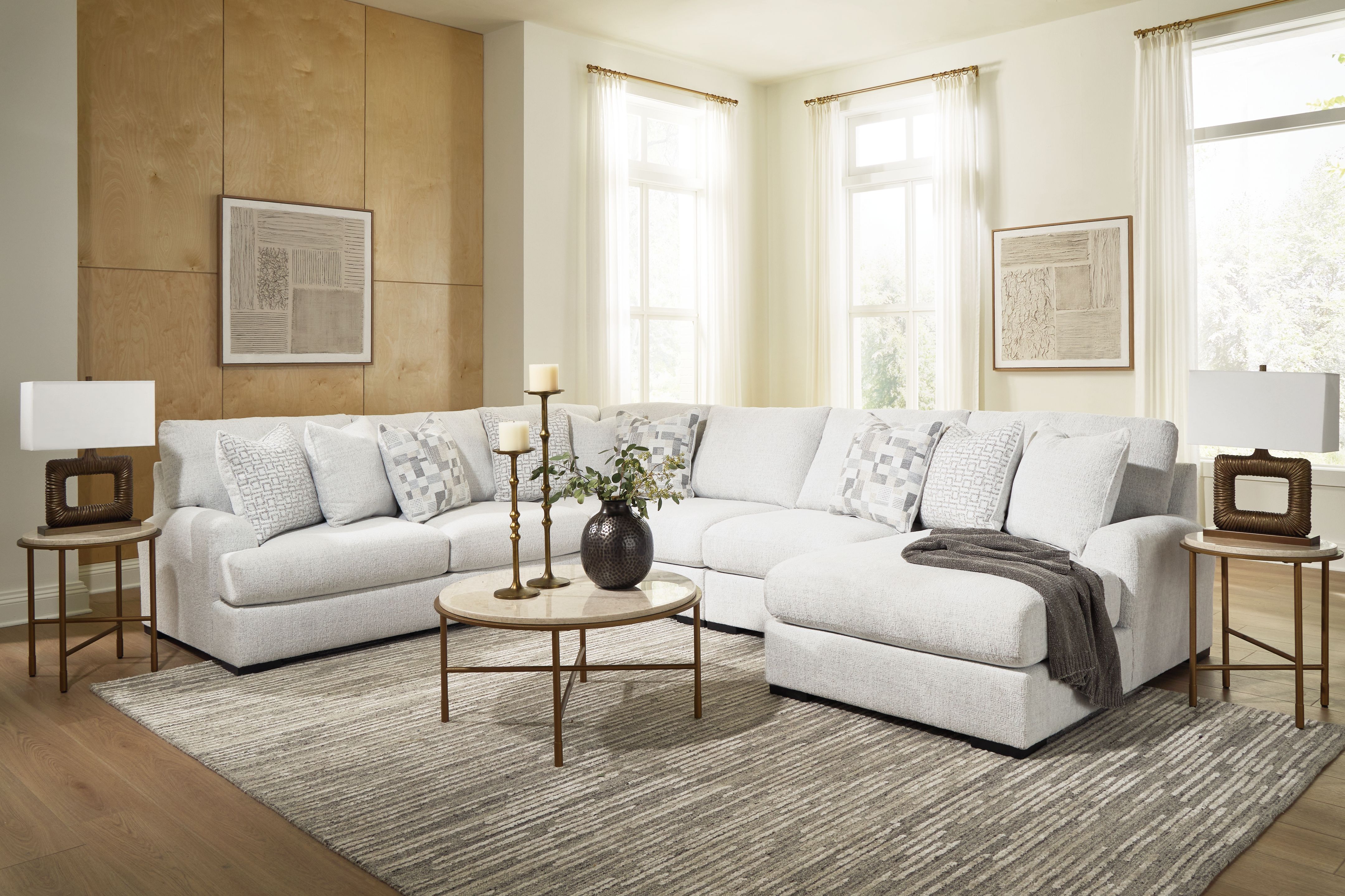 Ashley Furniture Misty-Lakes - 5-Piece Sectional With RAF Corner Chaise - Chalk - Image 3