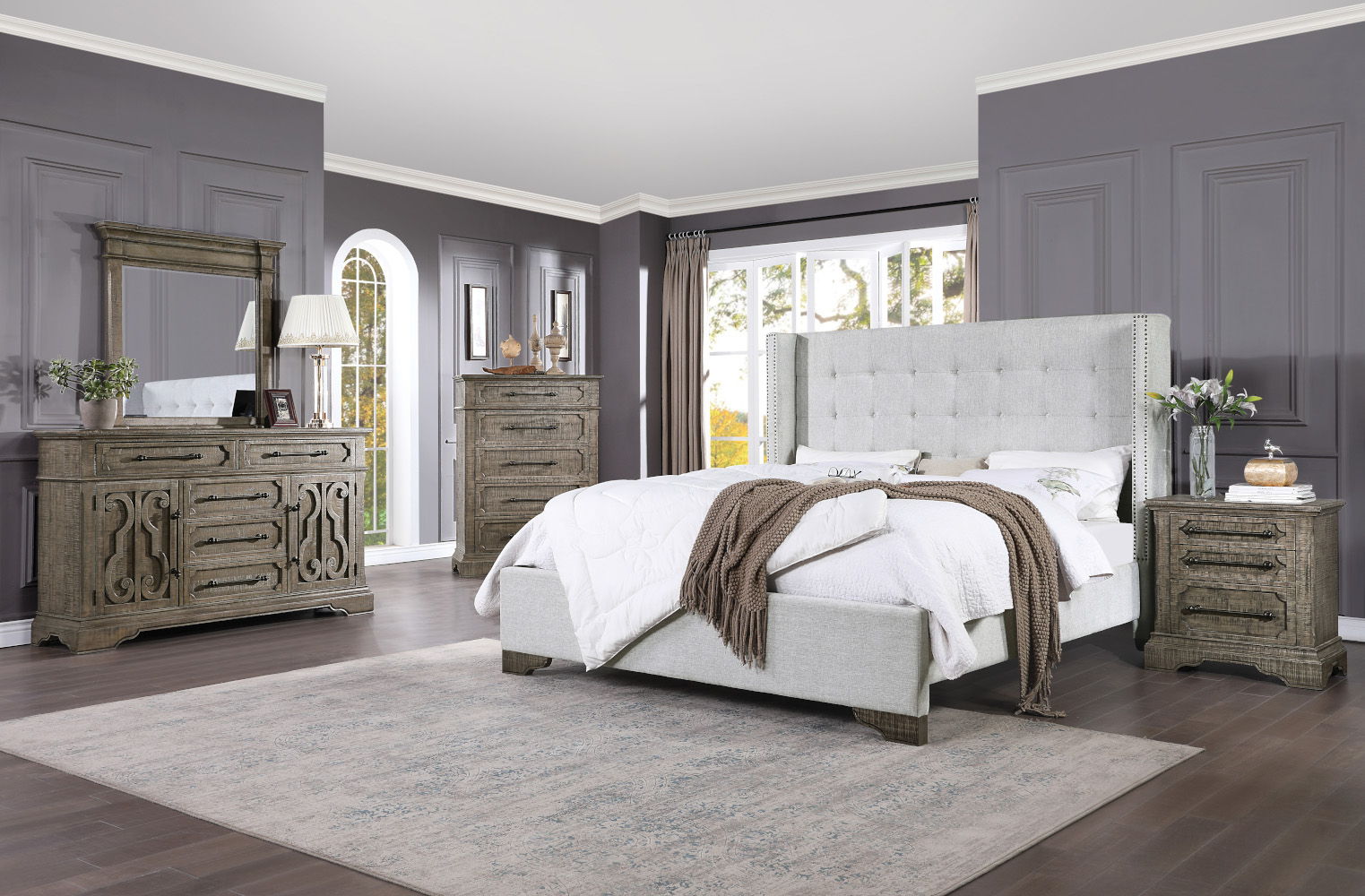 Artesia - Queen Bed - Tan Fabric & Salvaged Natural, light gray, view 4