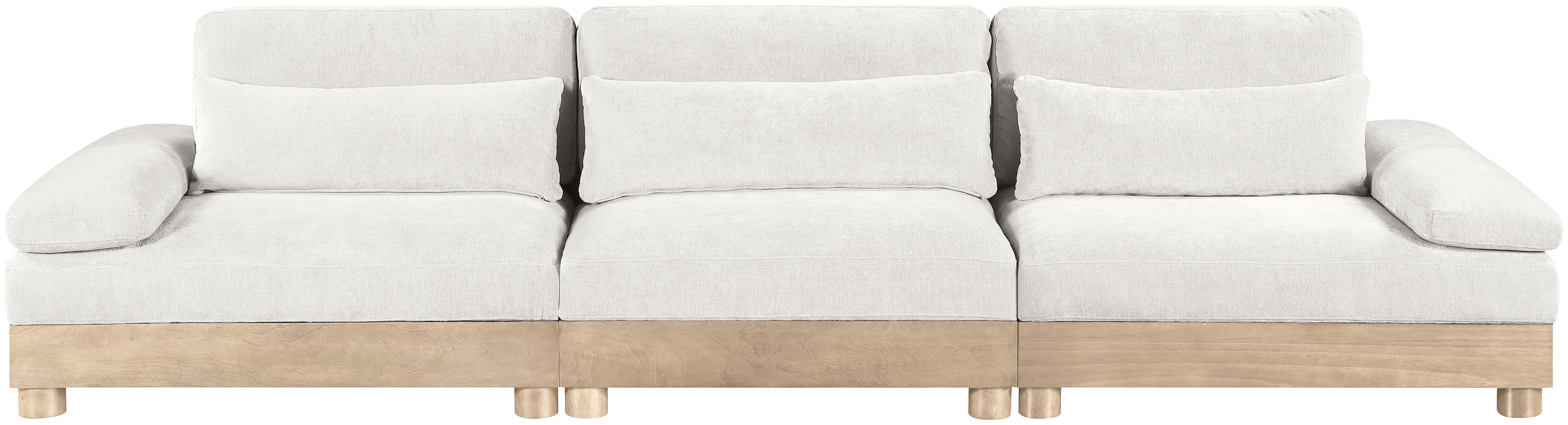 Turin - 135.5" Chenille Fabric Upholstered 3 Piece Modular Sofa - Cream / Natural Oak