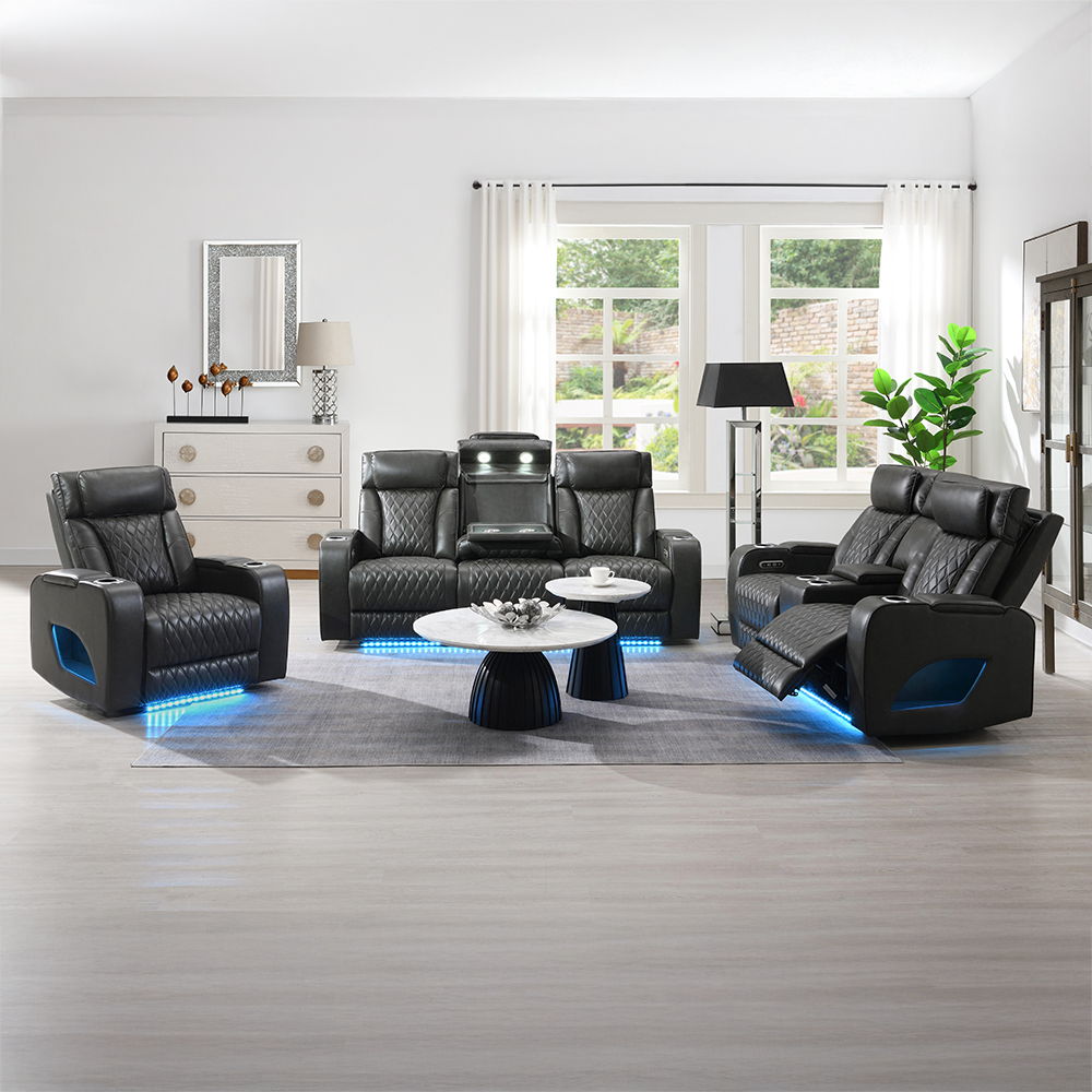 Taddeo - Power Motion Loveseat With Console, Speaker, USB, Wireless Charger & LED - Dark Gray, dark gray, view 2