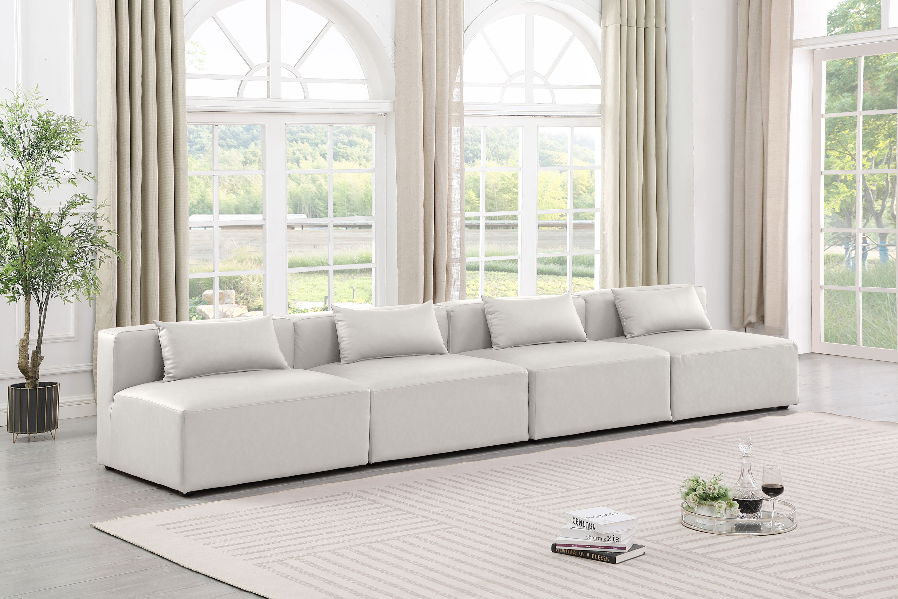 Cube - Modular 4 Piece Armless Sofa - Cream