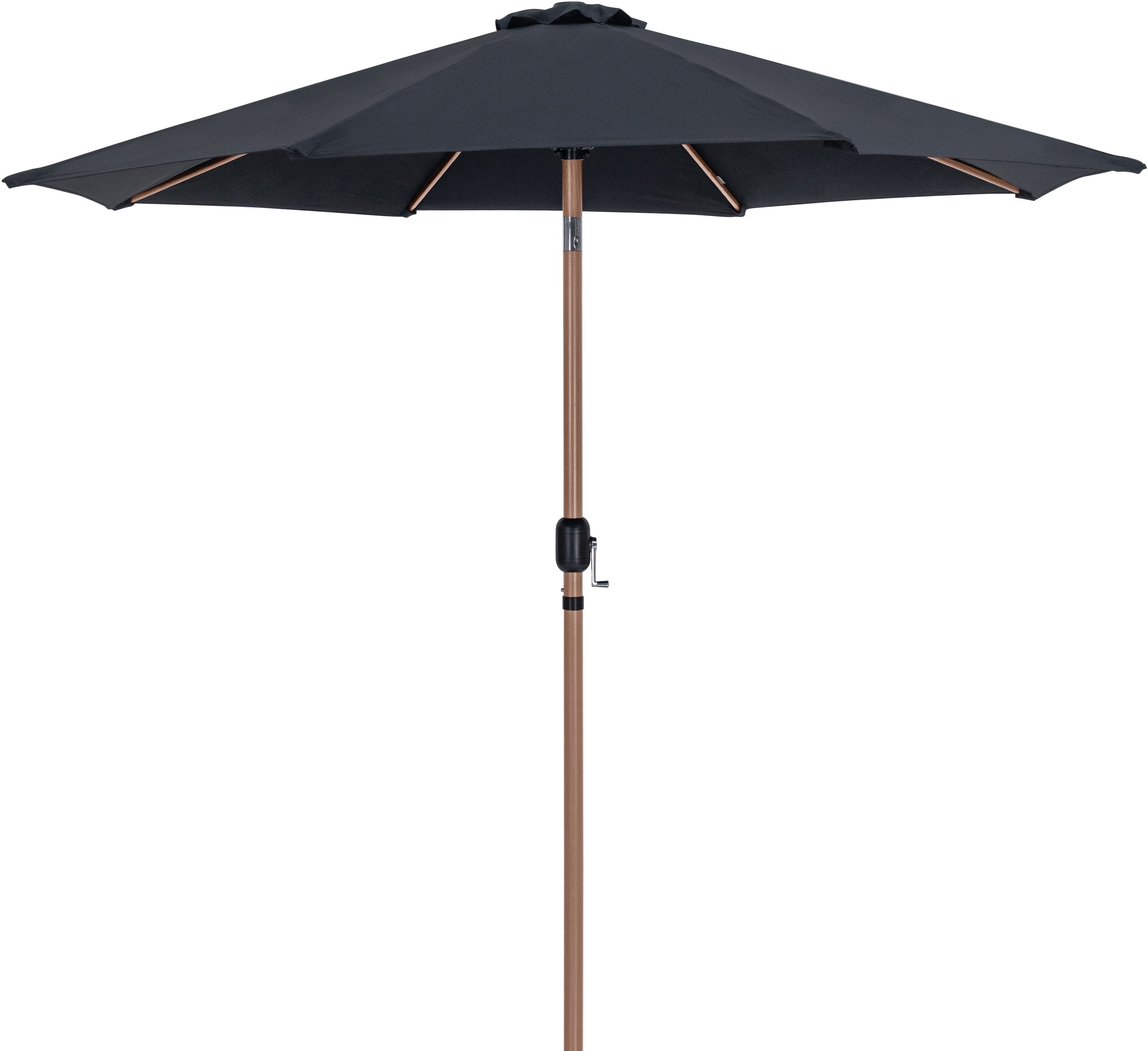 Fiji - Aluminum Patio Umbrella With Round White And Teak Base - Black