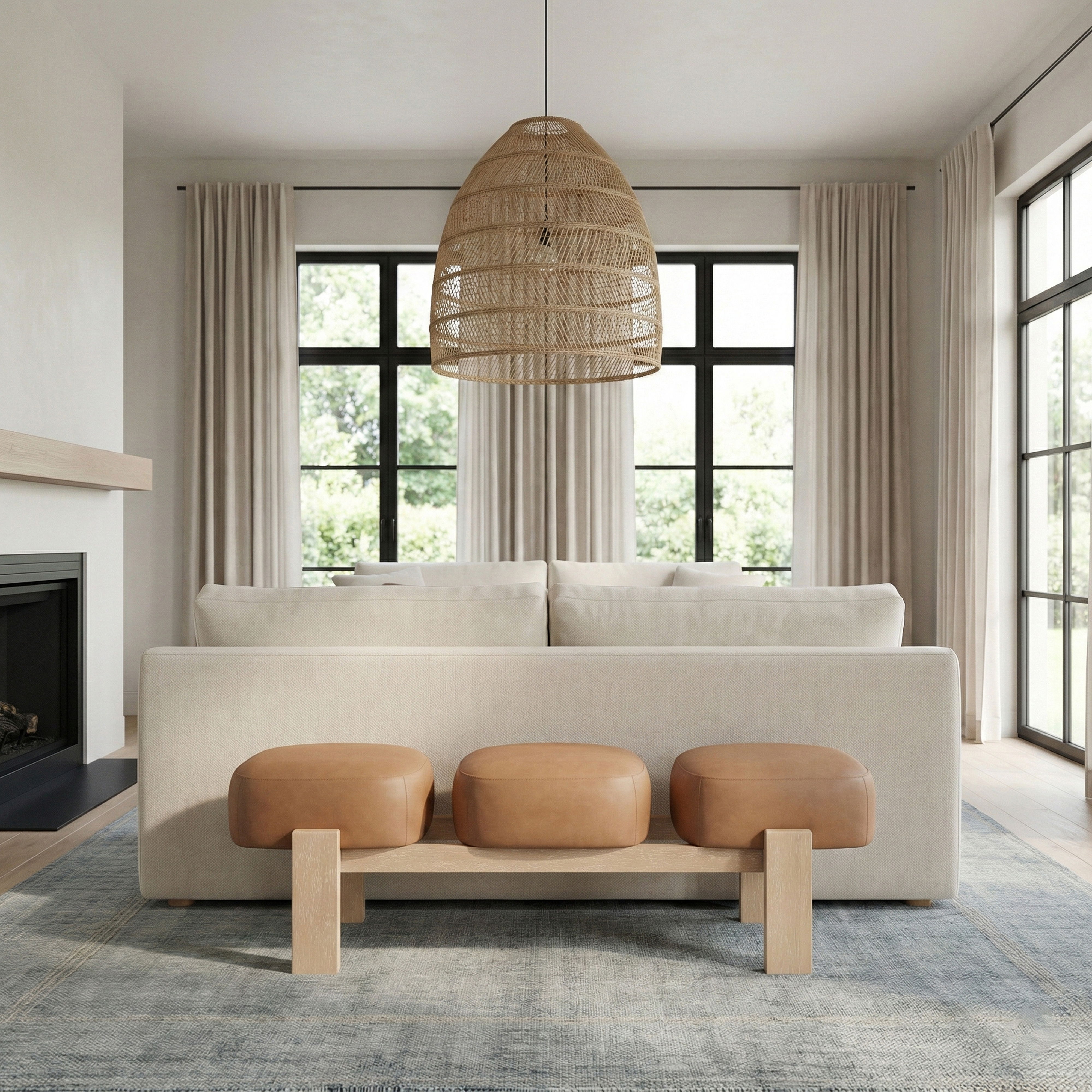 Woodcrest - Vegan Leather Upholstered Bench - Cognac / Painted Natural