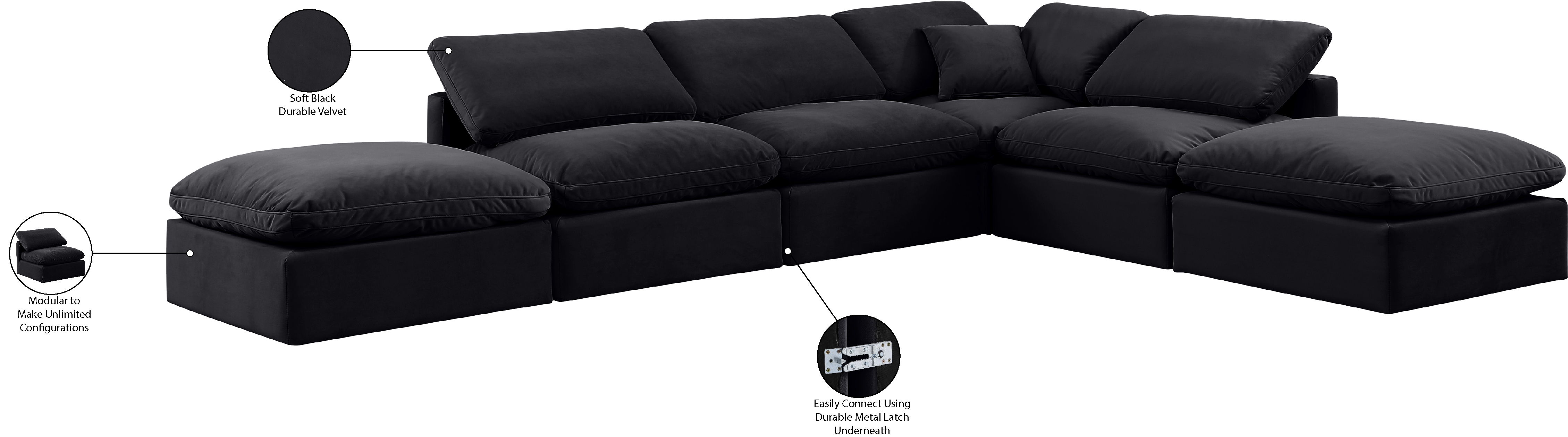 Indulge - Velvet 6 Piece Modular Armless Sectional - Charcoal