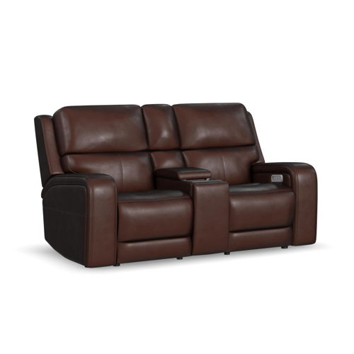 Oasis - Power Reclining Loveseat With Console, Power Headrests, Lumbar, Heat & Massage - Truffle, dark brown