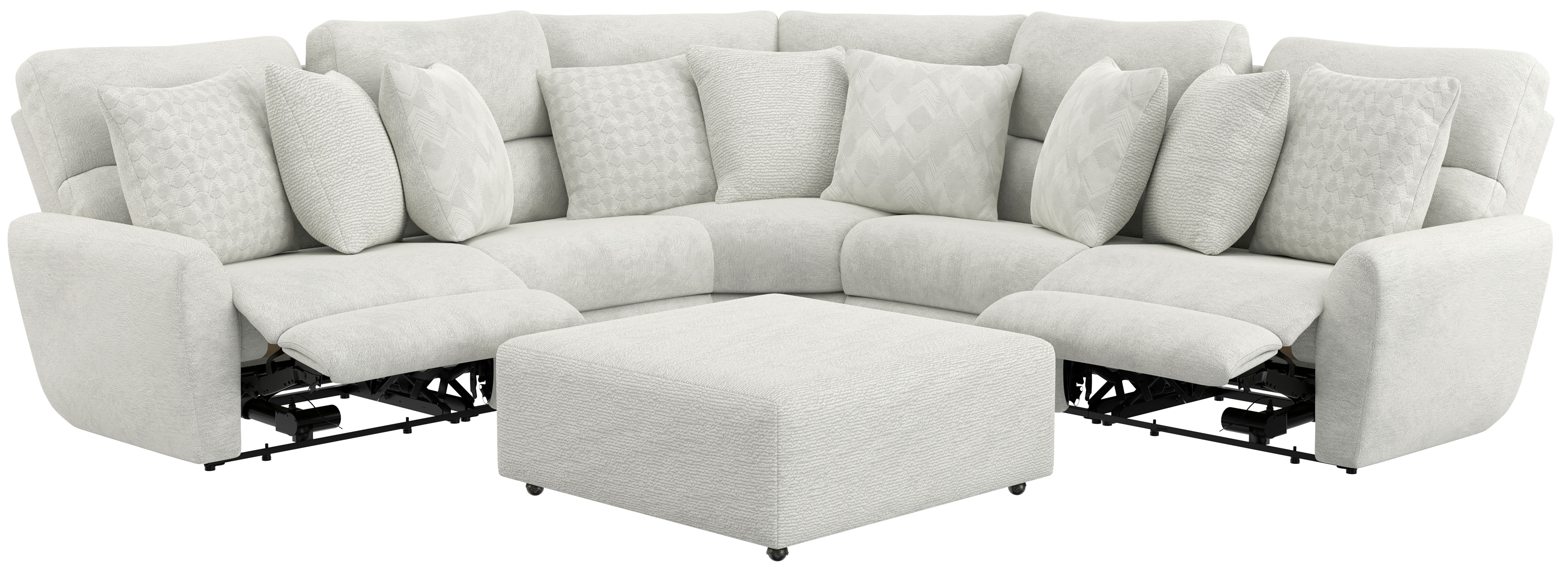 Majesty - 3 Piece Deep Seating Power Reclining Sectional With 1 Castered Cocktail Ottoman - White