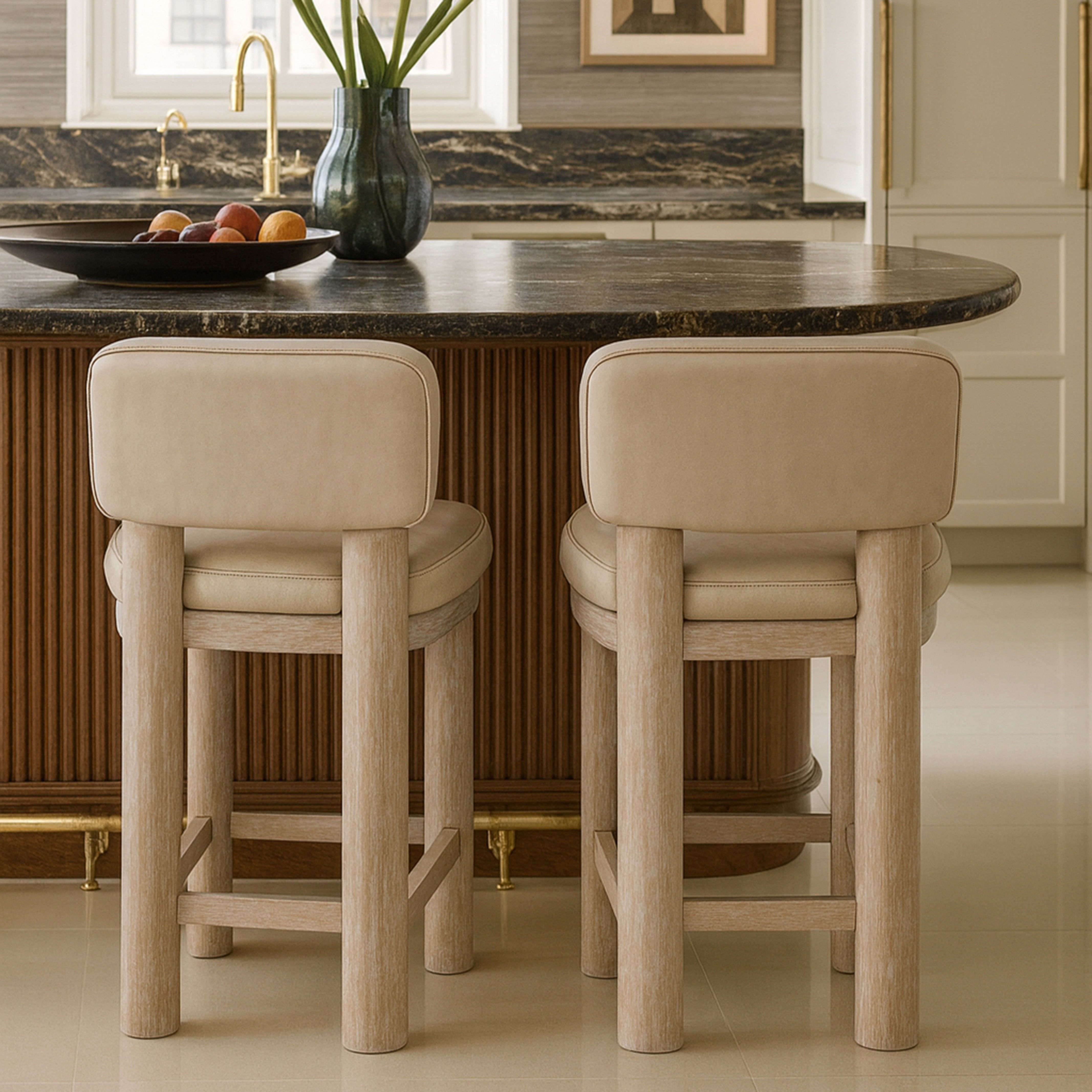 Paloma - Vegan Leather Upholstered Counter Stool (Set of 2) - Taupe / Rich Natural