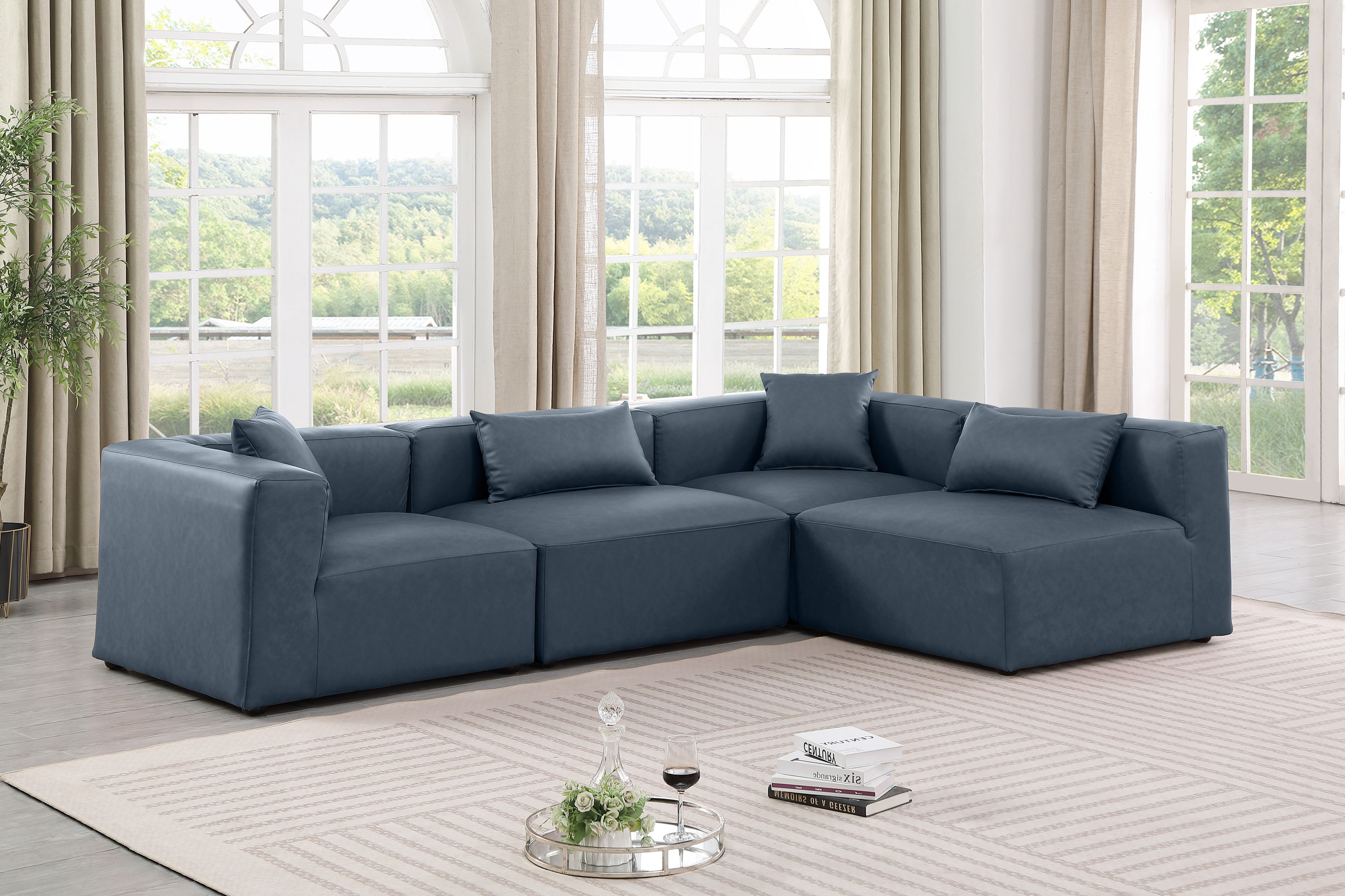 Cube - 4 Piece Modular Corner Sectional - Navy Blue