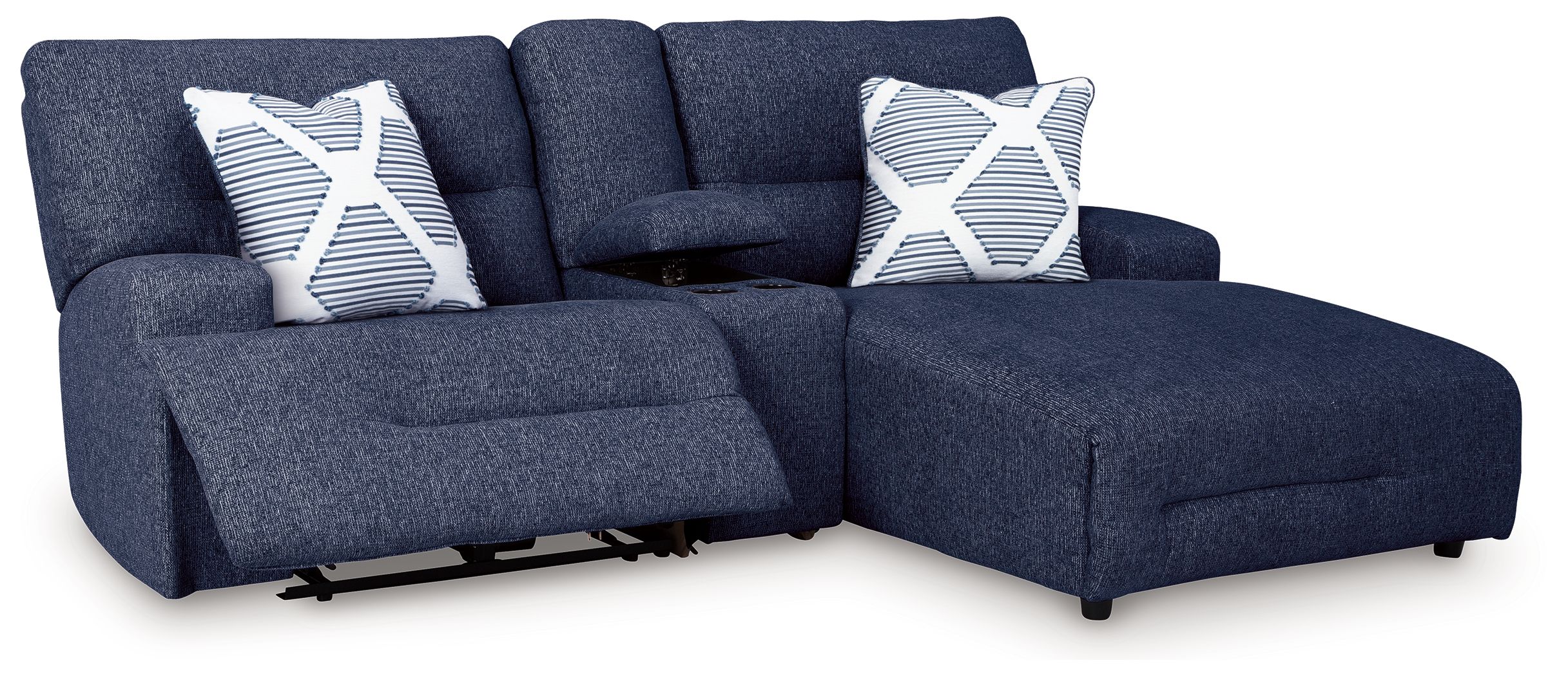 Ashley Furniture Acklen Place - 3-Piece Power Reclining Sectional Sofa With Raf Chaise - Navy - Image 3