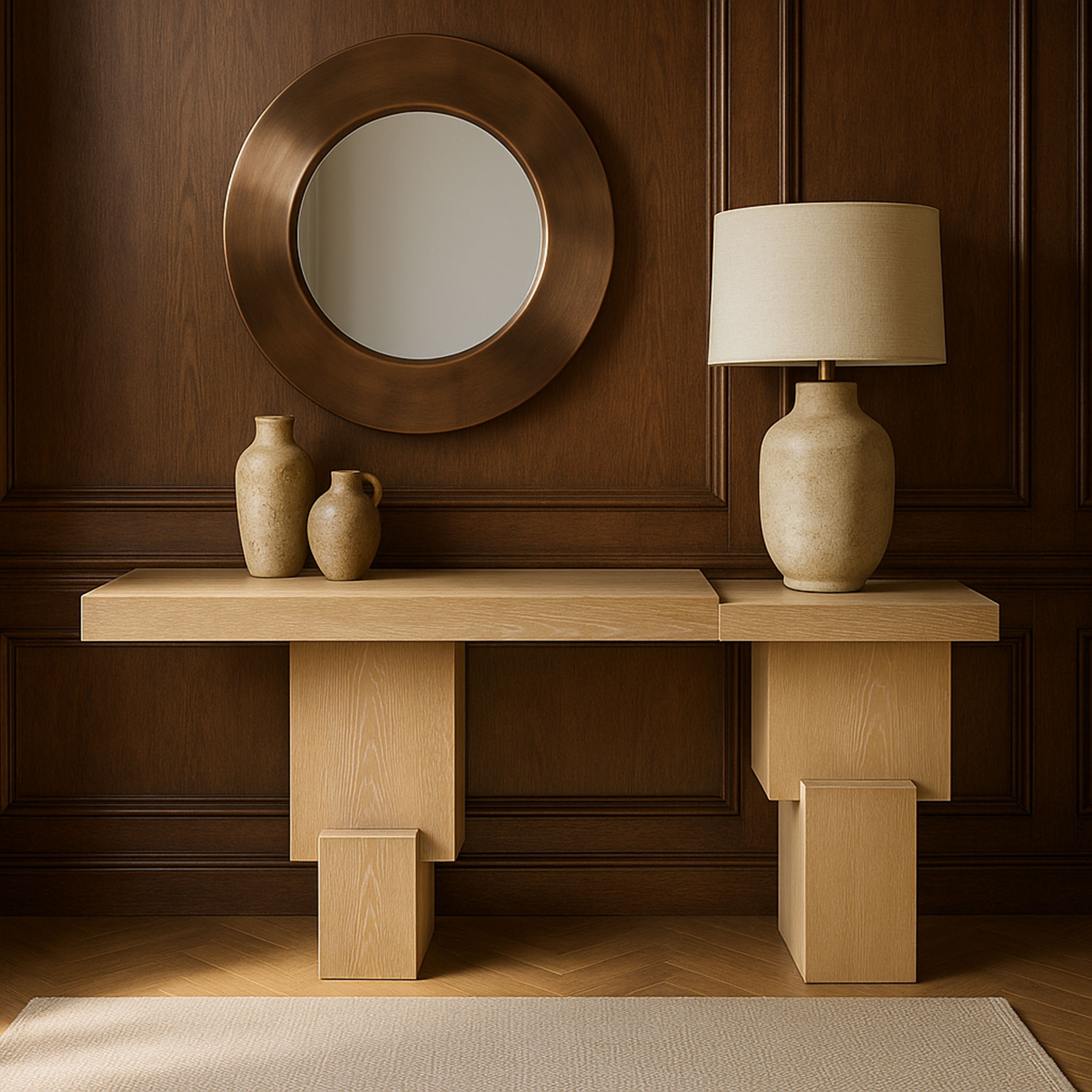 Anzio - Oak Veneer And Solid Wood Console Table - Natural