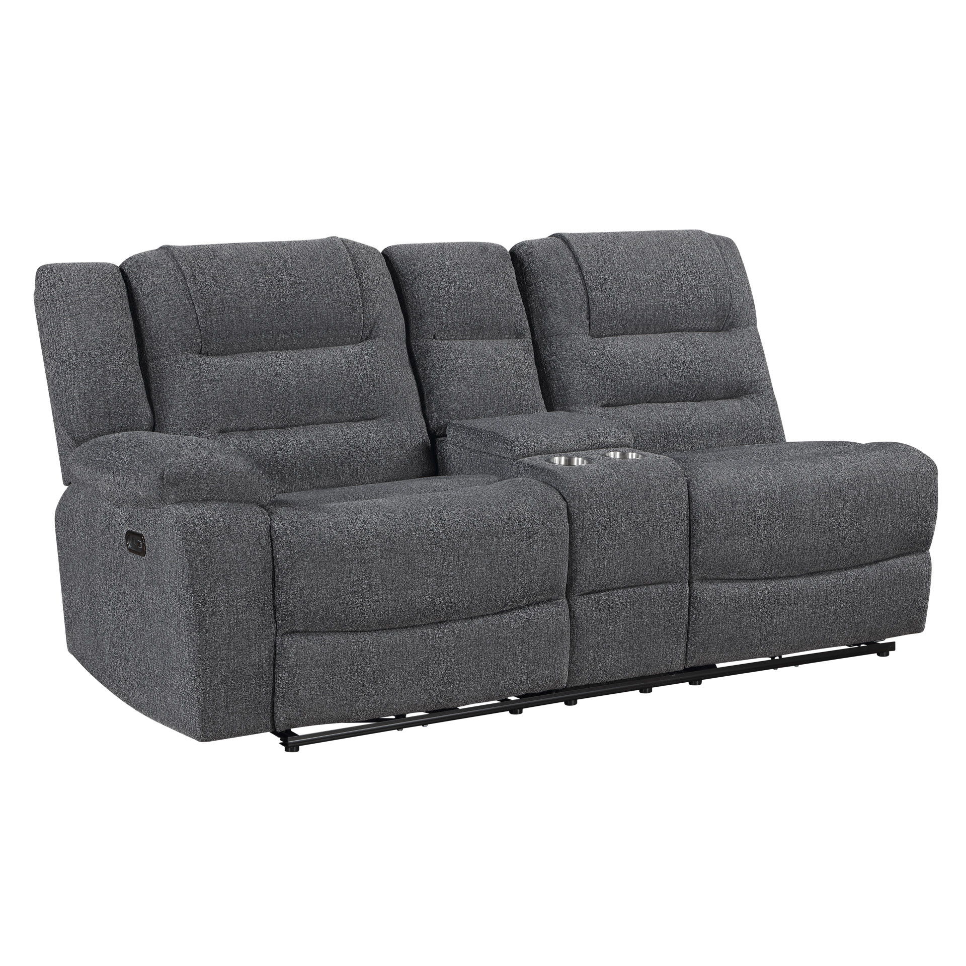 Redondo - LAF Console Loveseat With 2 Recliners Power - Dark Gray