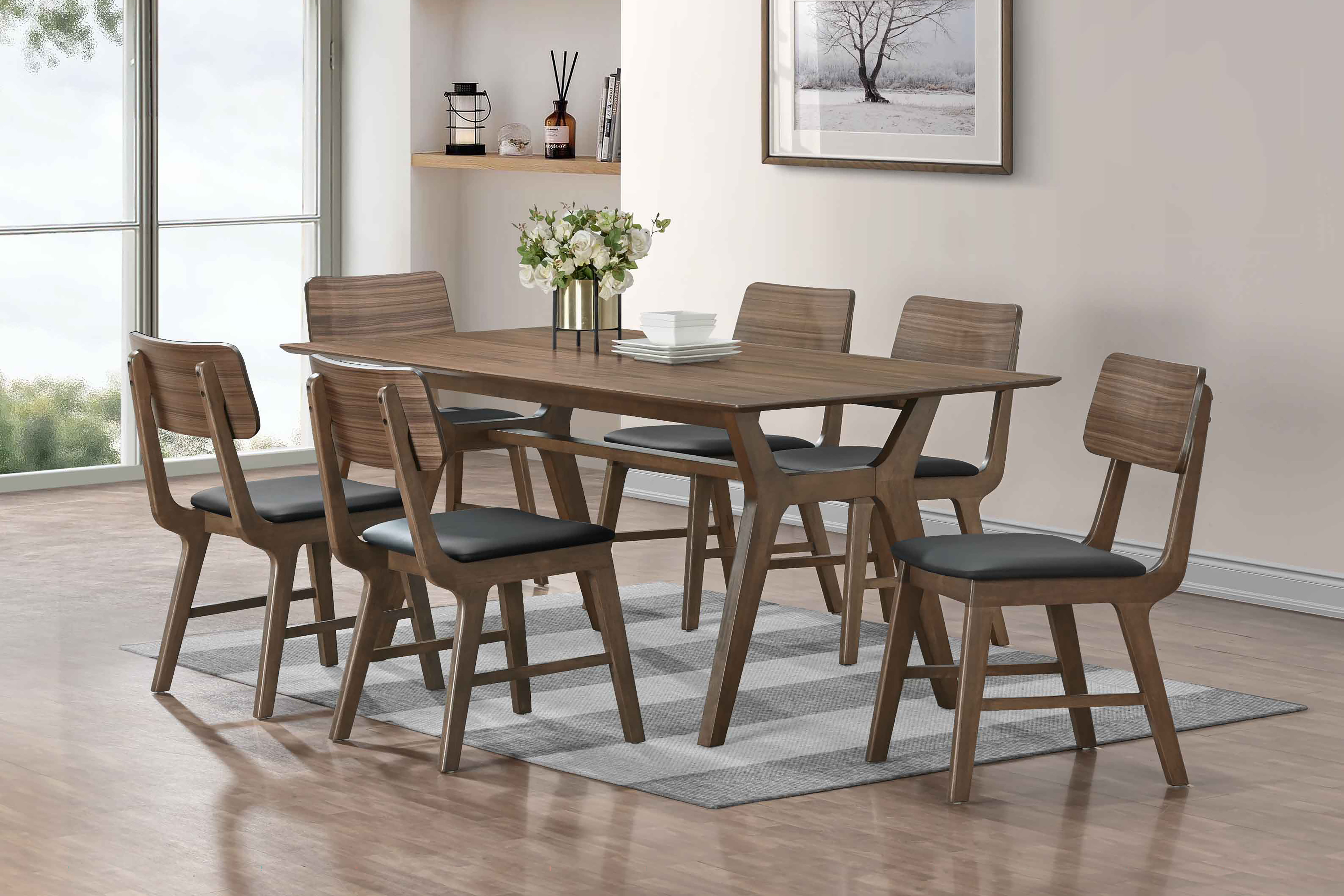 Thea - 70" Rectangular Dining Table - Walnut, dark brown, view 7