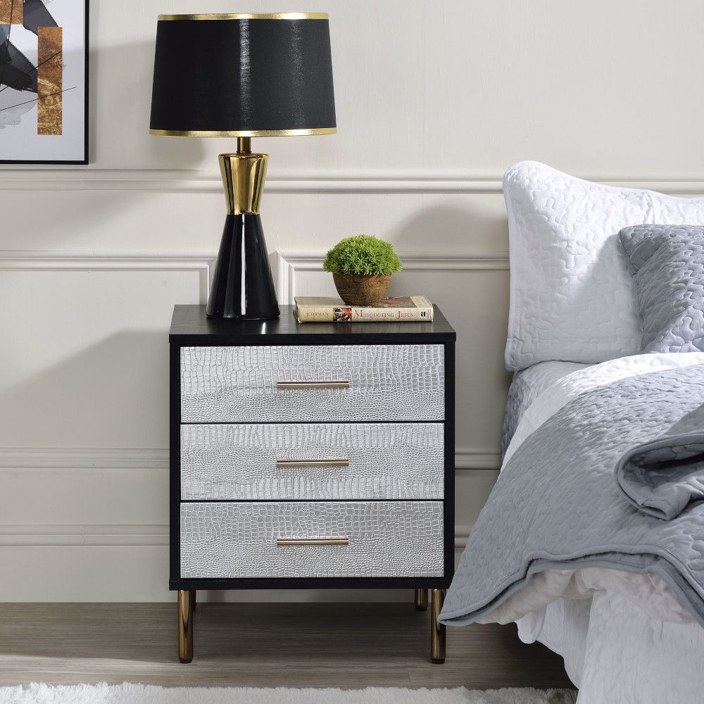 Myles - Nightstand - Black, Silver & Gold, black