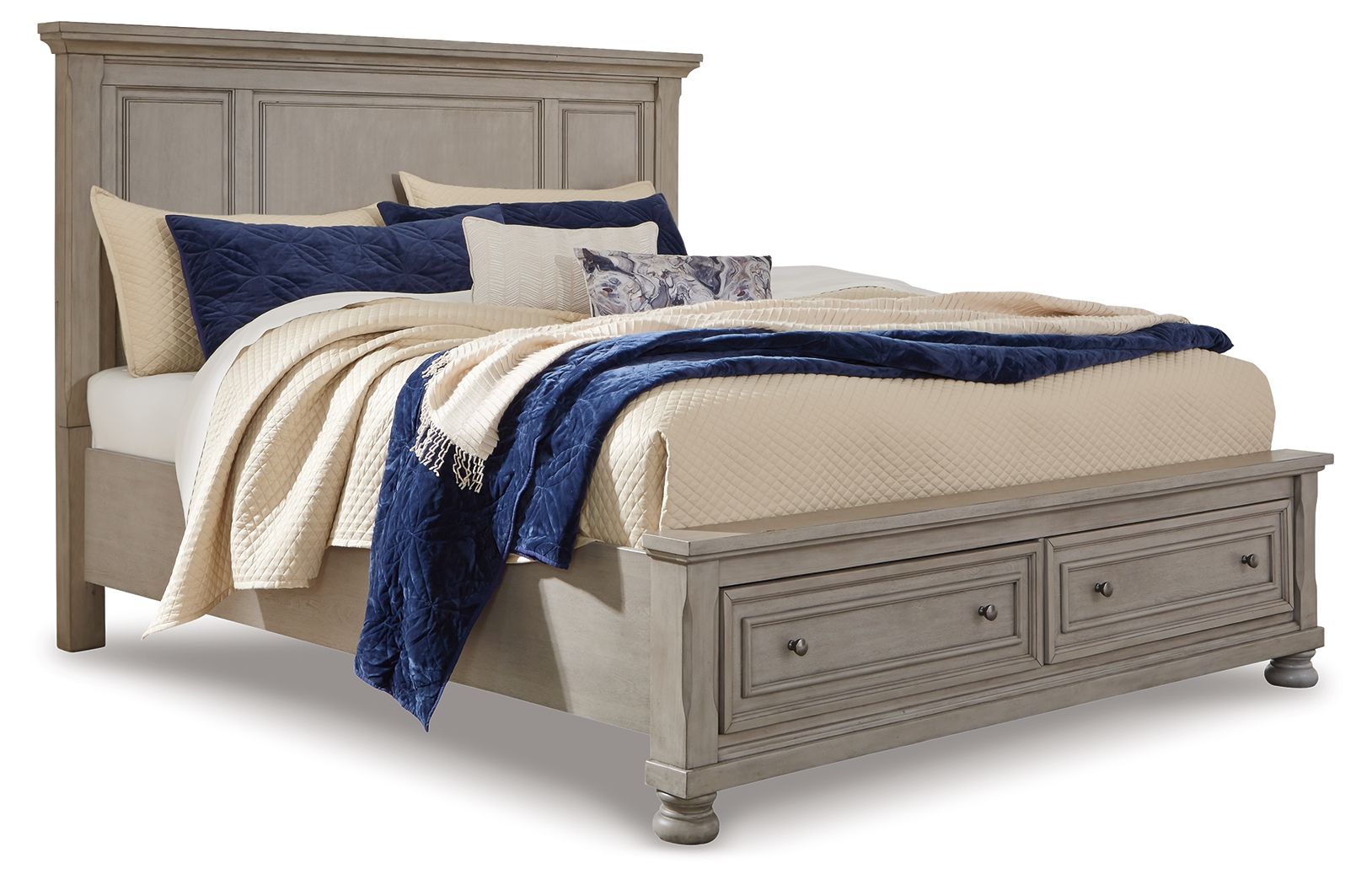 Ashley Furniture Lettner - King Panel Storage Bed - 5 Pc. - Dresser, Mirror, King Bed - Light Gray - Image 4