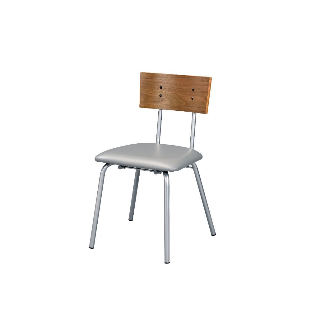 Jurgen - Side Chair (Set of 2) - Gray Synthetic Leather, Oak & Silver, silver