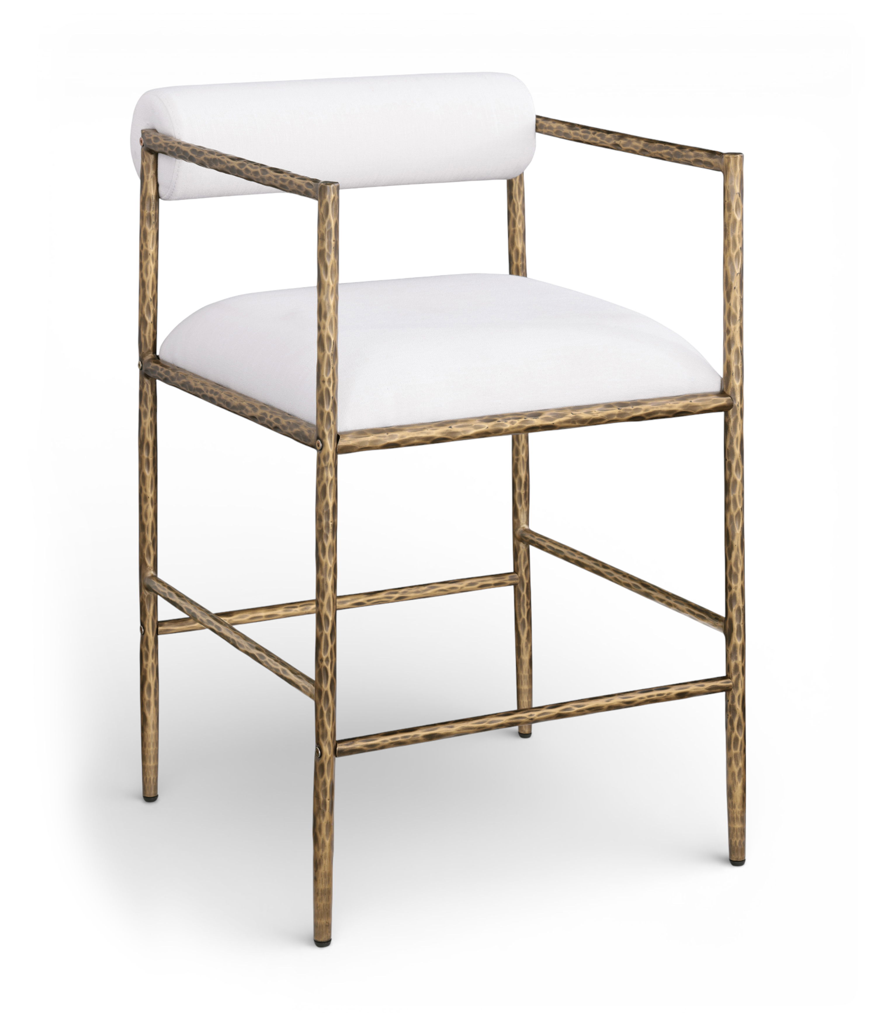 Axis - Linen Textured Fabric Upholstered Counter Stool (Set of 2) - Cream / Powder Coated Brushed Brass