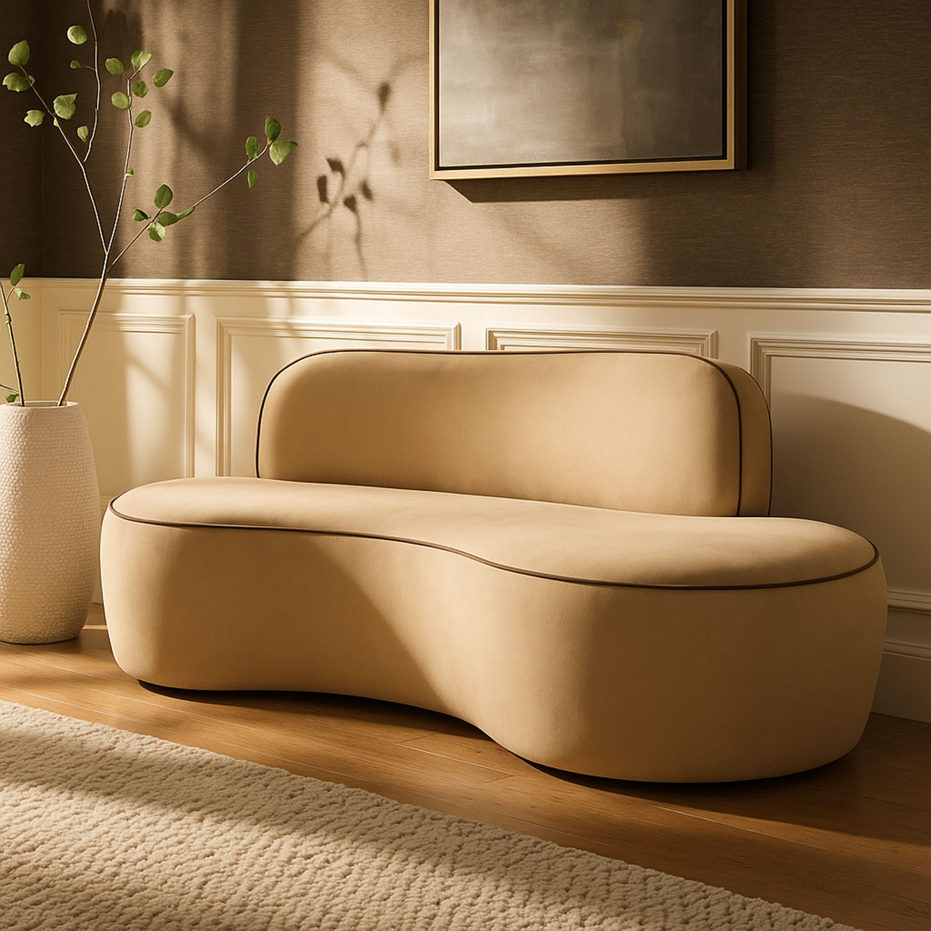 Swerve - Velvet 77" Upholstered Loveseat - Beige