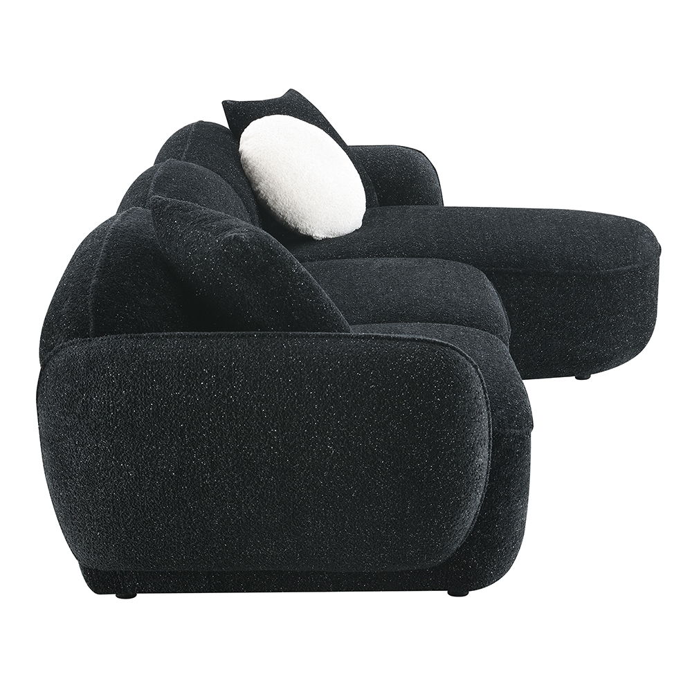 Lucifer - Sectional Sofa With 3 Pillows - Black Shimmer Chenille, black, view 3