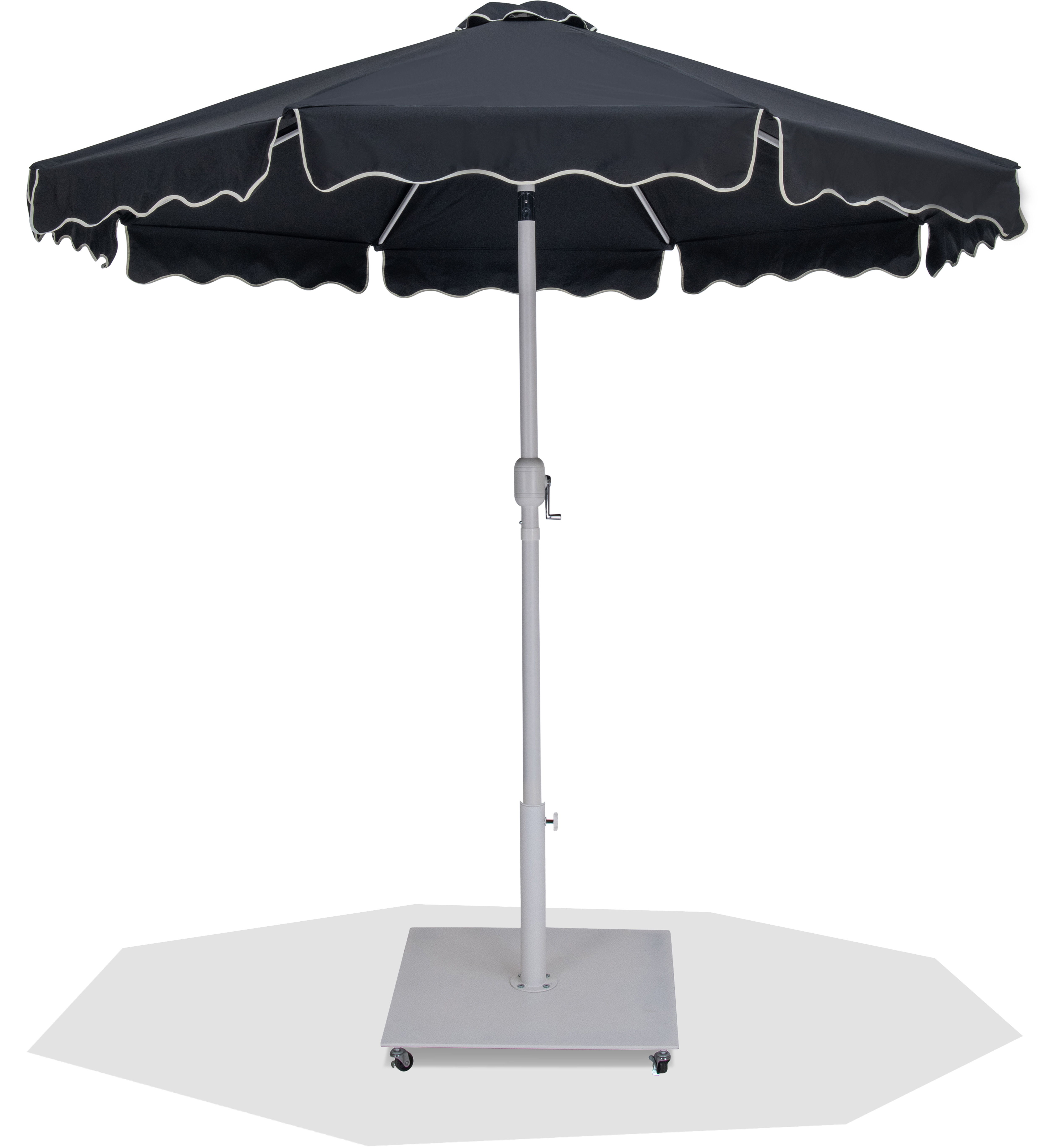 Amalfi - With Cream Piping Aluminum Patio Umbrella with Base Fabric - Black / Matte White