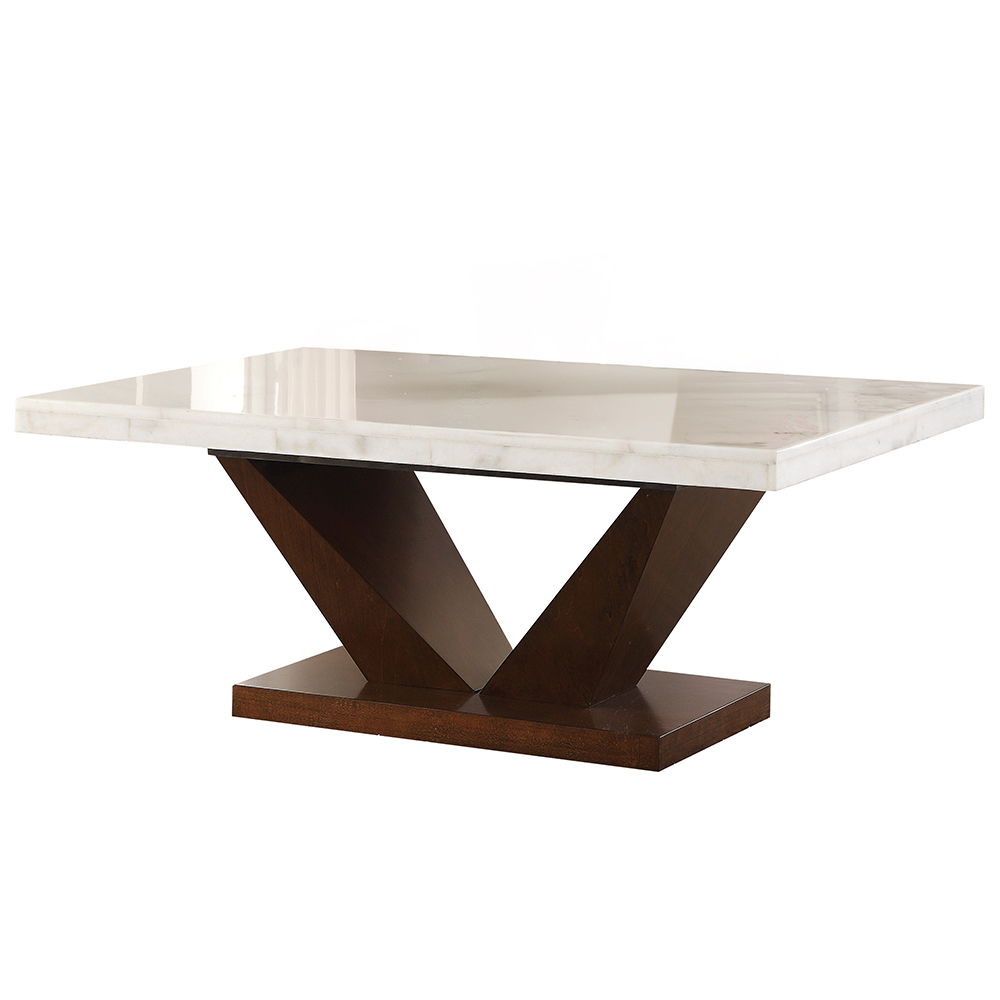 Forbes - Coffee Table - White Natural Marble Top & Walnut, white, view 2
