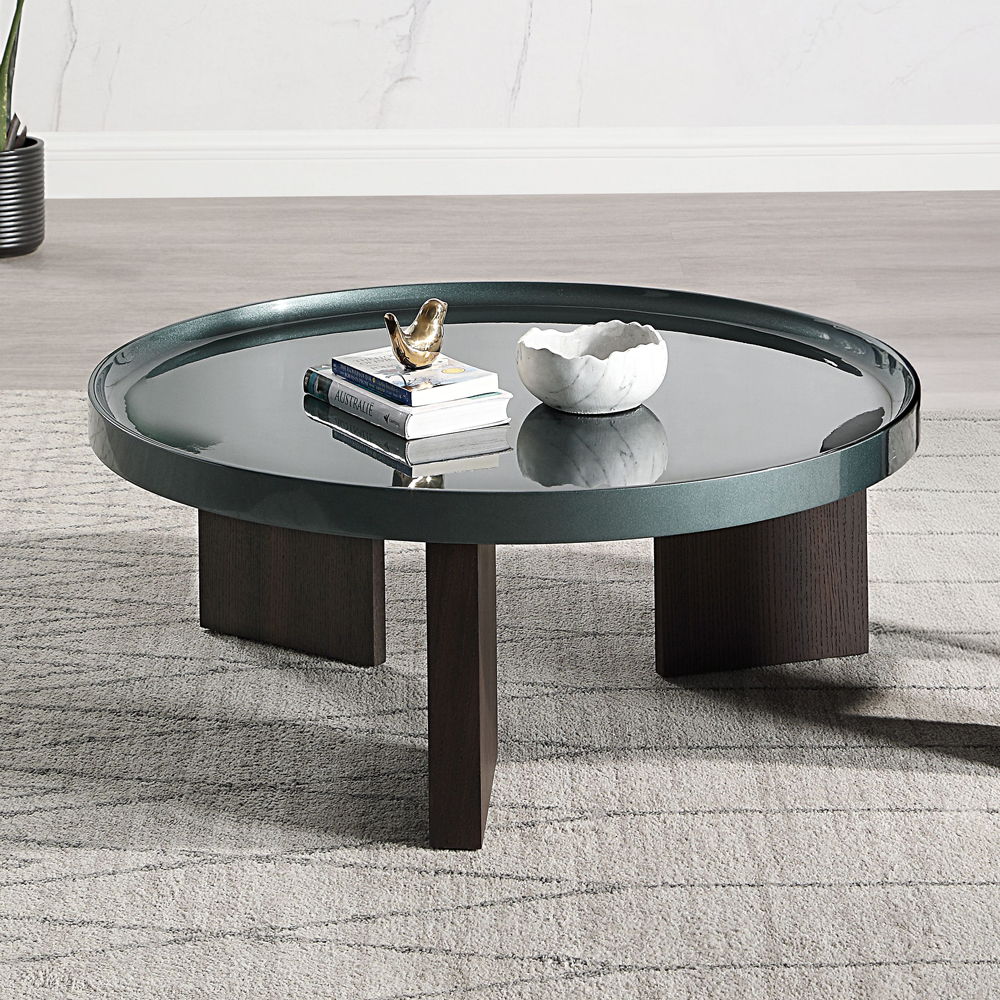 Lakita - Coffee Table - Blackish Green High Gloss & Smoked Oak, dark green