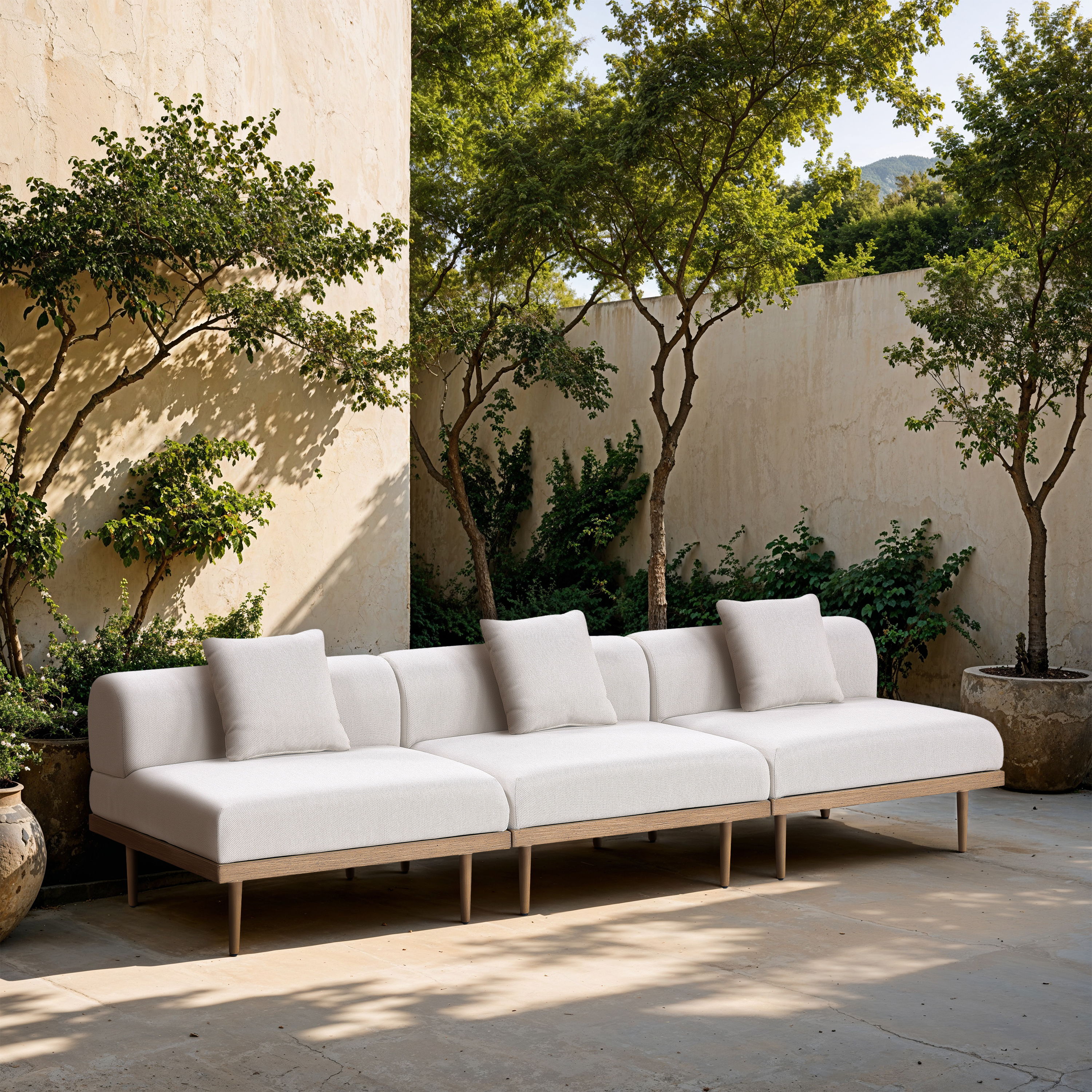 Laguna - 3 Piece 106.5" Upholstered Outdoor Patio Modular Sofa - Cream
