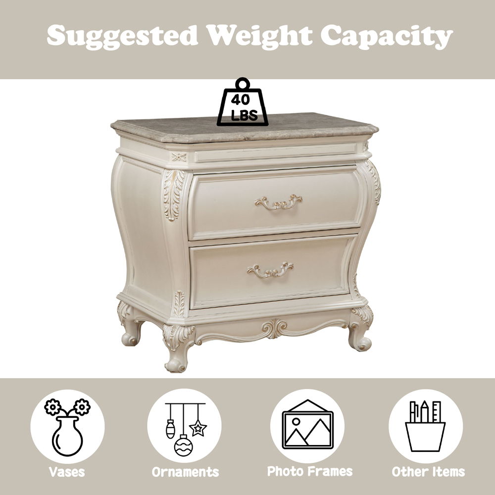 Chantelle - Nightstand With Marble Top - Pearl White, white, view 3