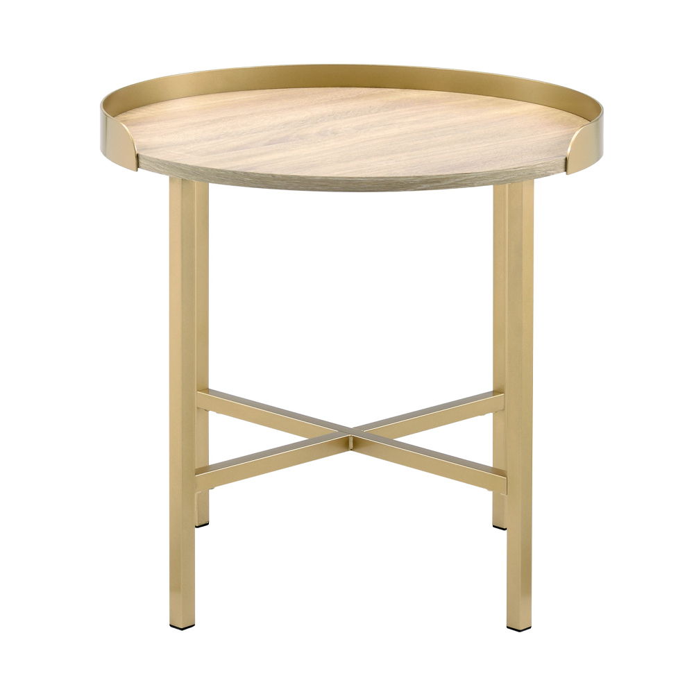 Mithea - End Table - Oak Table Top & Gold, gold, view 5