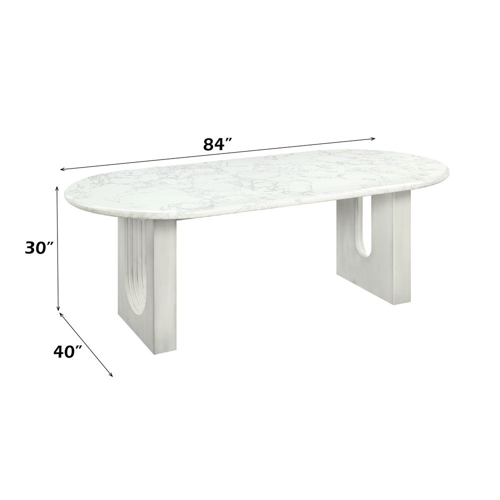 Zayn - Dining Table - White Natrual Marble Top & White, white, view 6