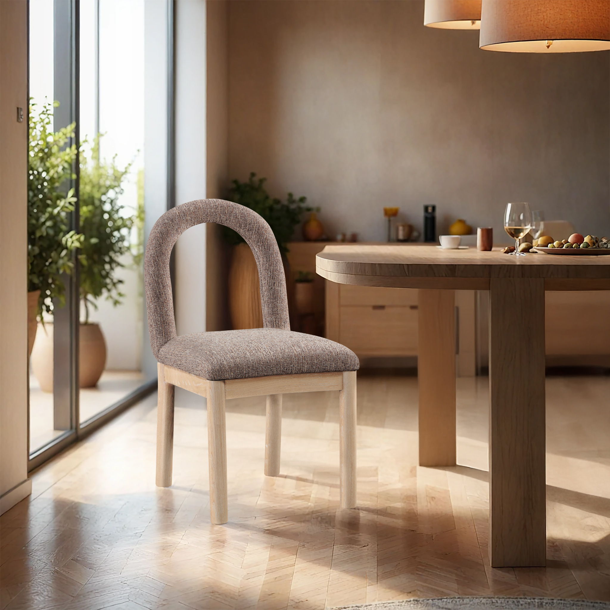 Conrad - Linen Dining Chair With Natural Legs - Brown
