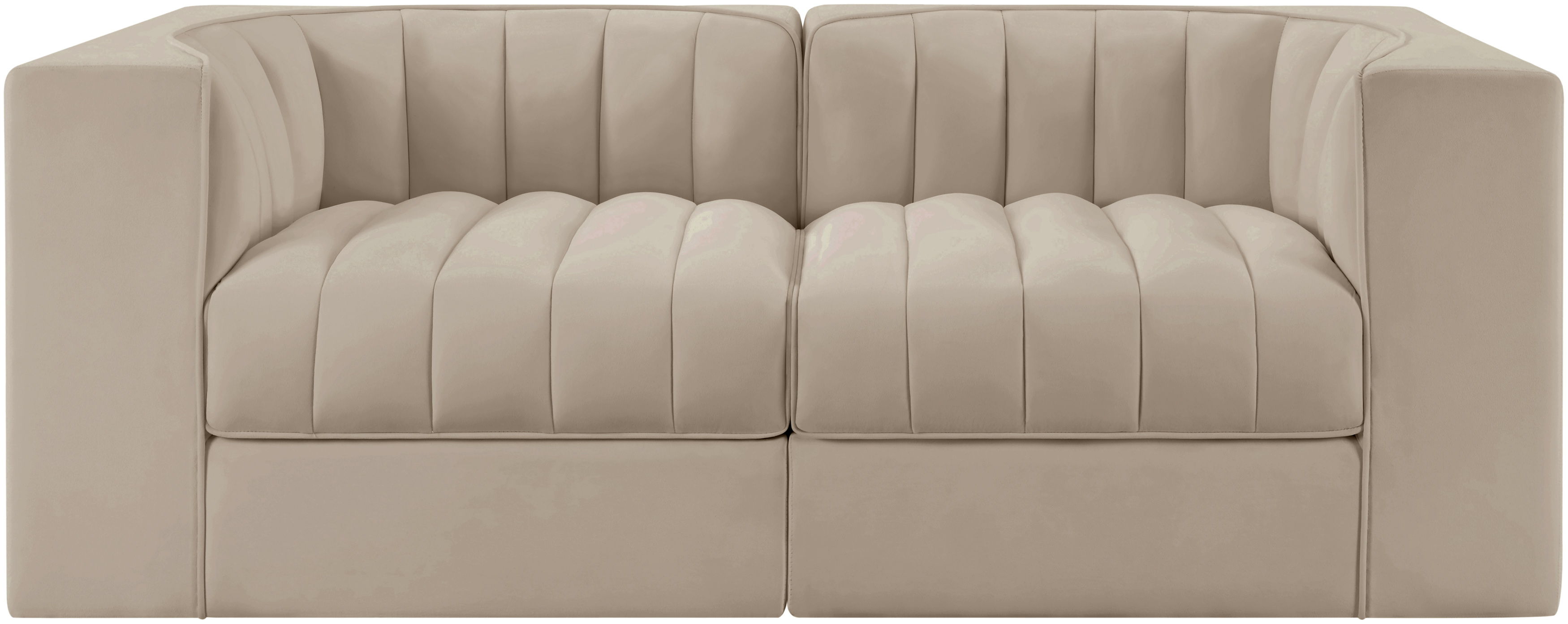 Rummi - Velvet Performance Fabric Upholstered 2 Piece Modular Loveseat With Arms - Beige