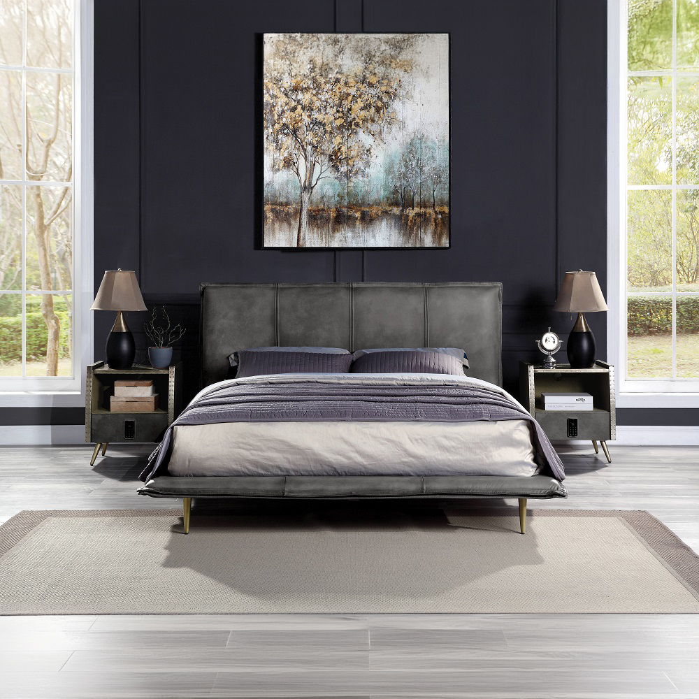 Metis - Queen Bed - Gray Top Grain Leather, dark gray, view 5