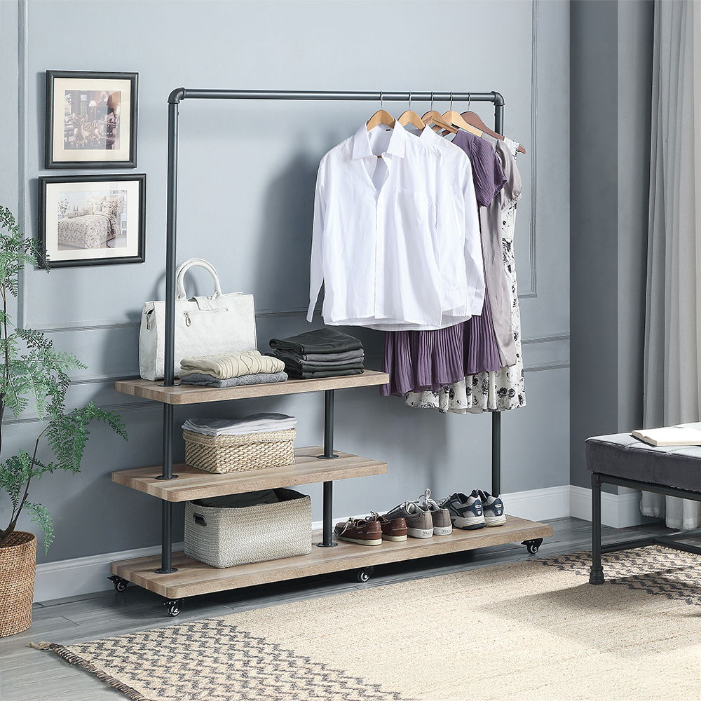 Brantley - 66" Hanger Rack - Oak & Sandy Gray, dark gray