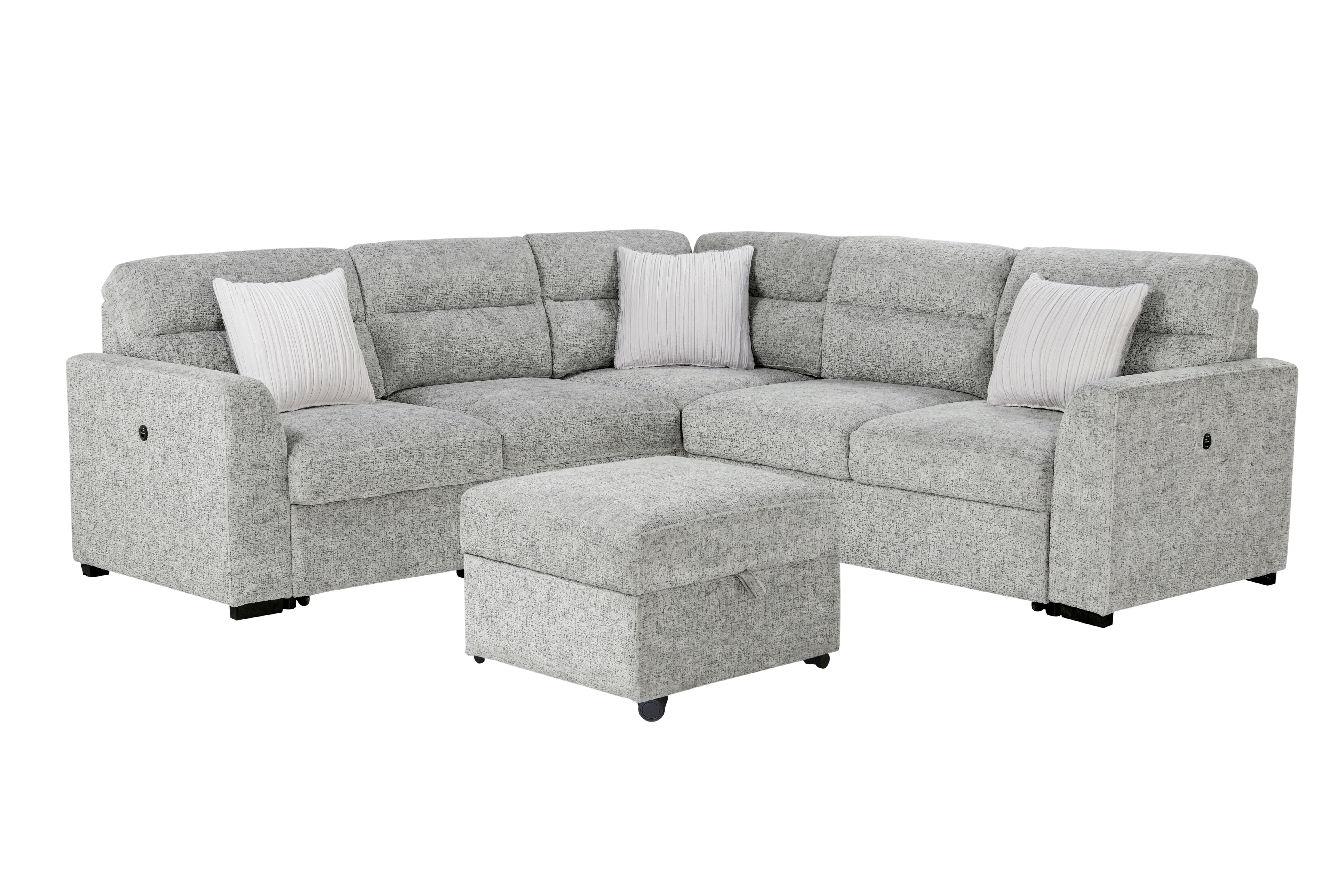 U9401 - Armless Chair With Pull Out Sofa Bed And 1 Pillow - Gray / Nickel
